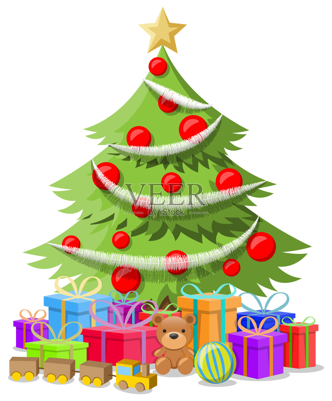 圣诞树，礼物和玩具设计元素图片