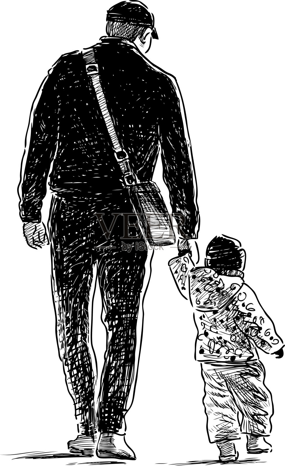 父亲和他的孩子去散步插画图片素材