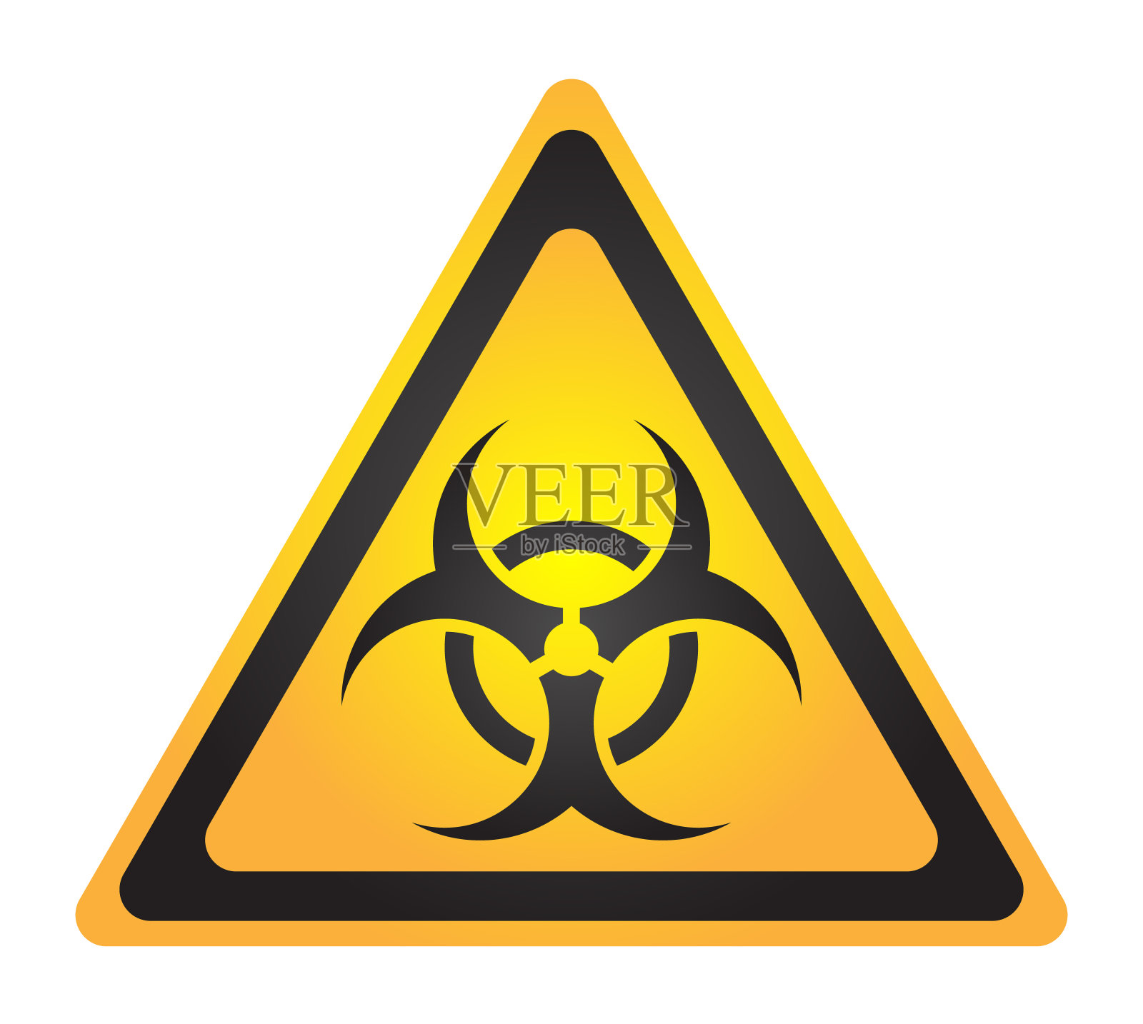 生物危害说明，有毒标志，符号。警告放射性区域三角形图标隔离在白色背景放射性危险辐射区域标志黄色黑色。化学毒物三角形3d。插画图片素材