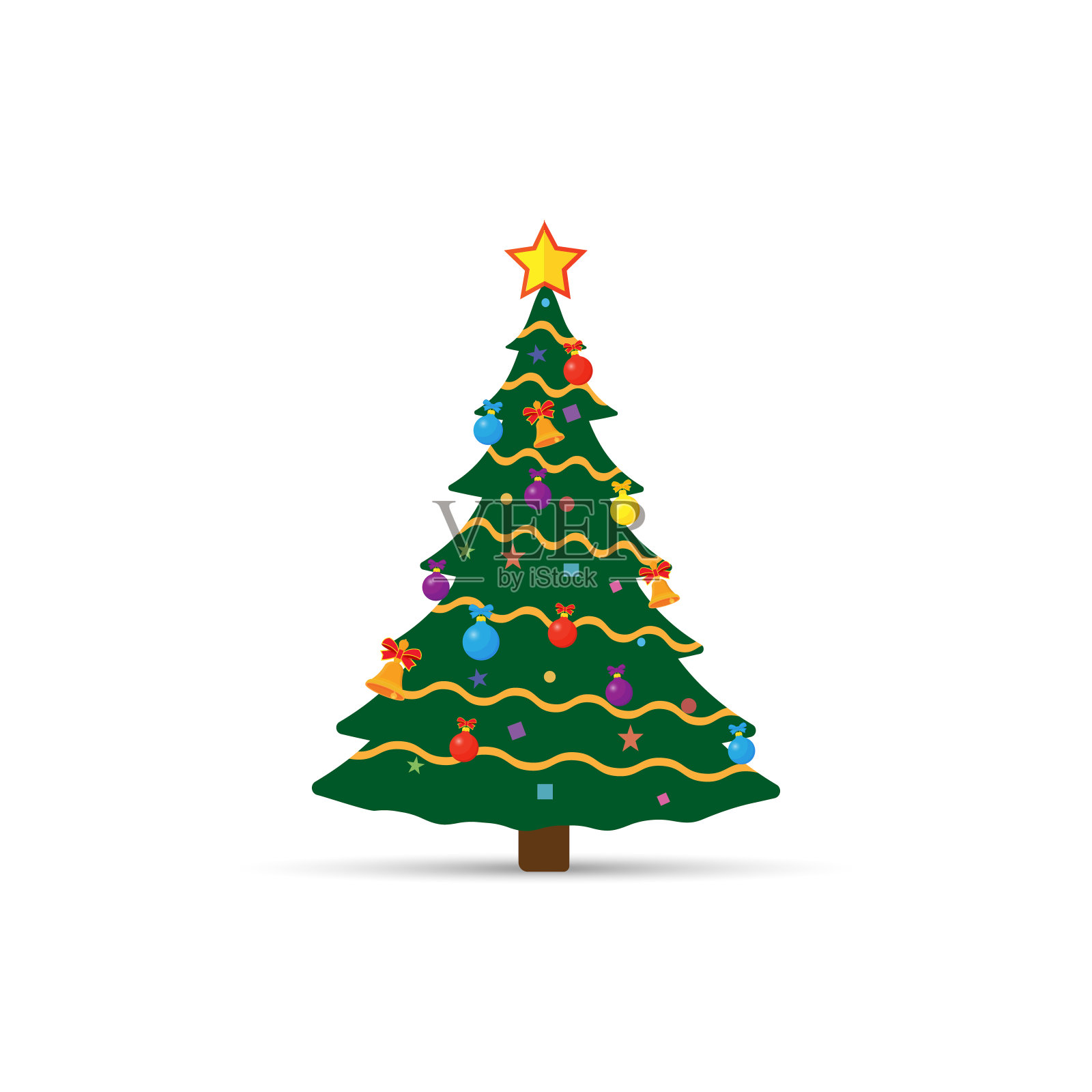 装饰圣诞树孤立在白色的背景。设计元素图片