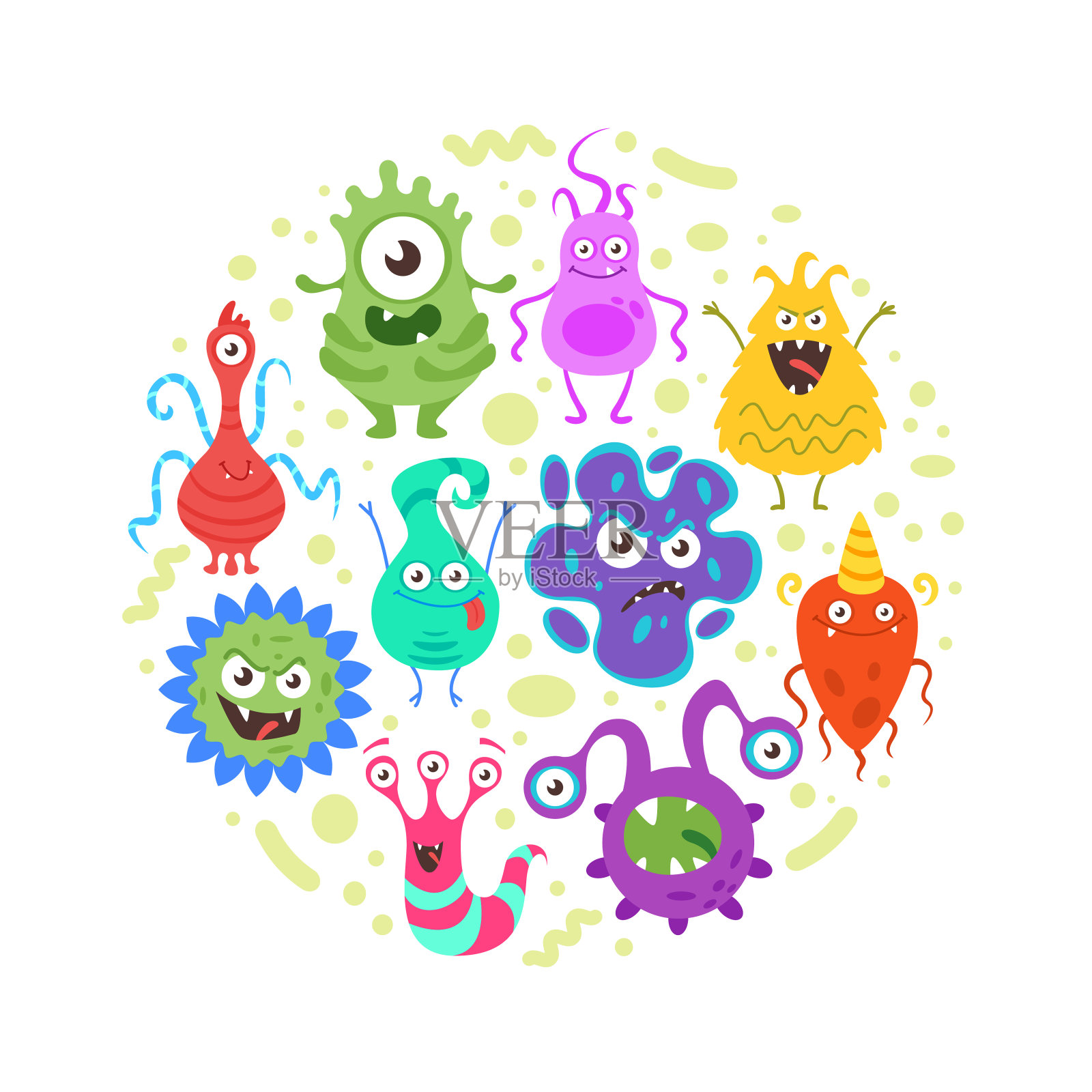 彩色有趣的细菌角色插画图片素材