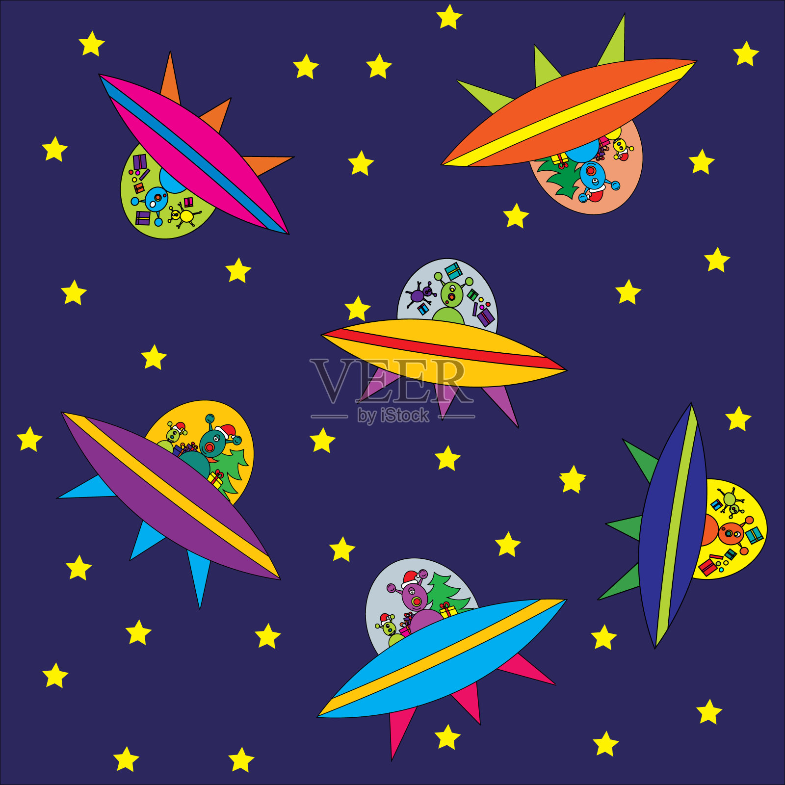 孩子们的壁纸，太空中的外星人插画图片素材
