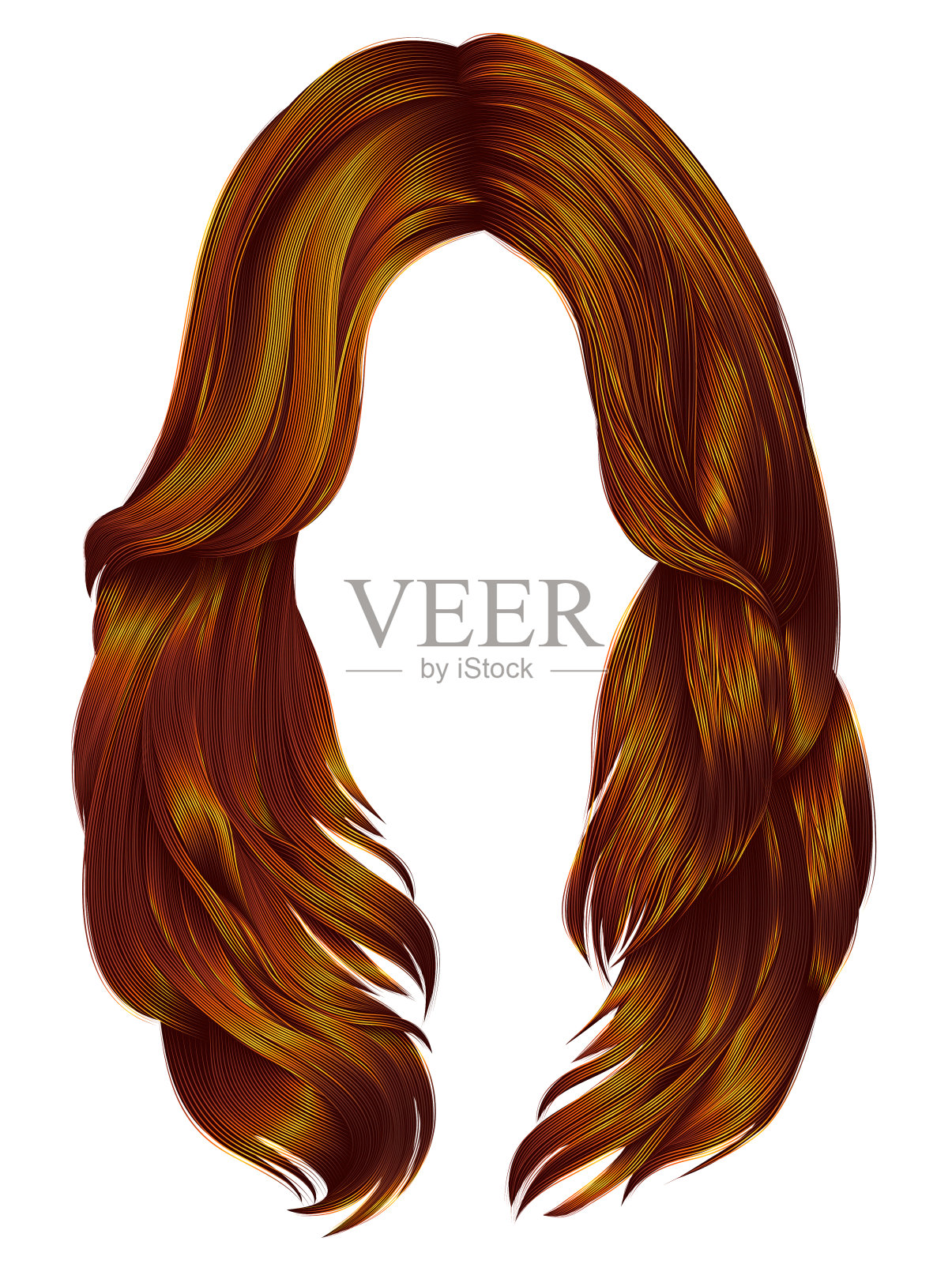 时髦的女性长发，红姜色。美丽时尚。r插画图片素材