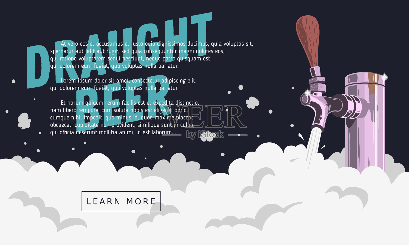 生啤酒龙头与泡沫网横幅设计推广。插画图片素材