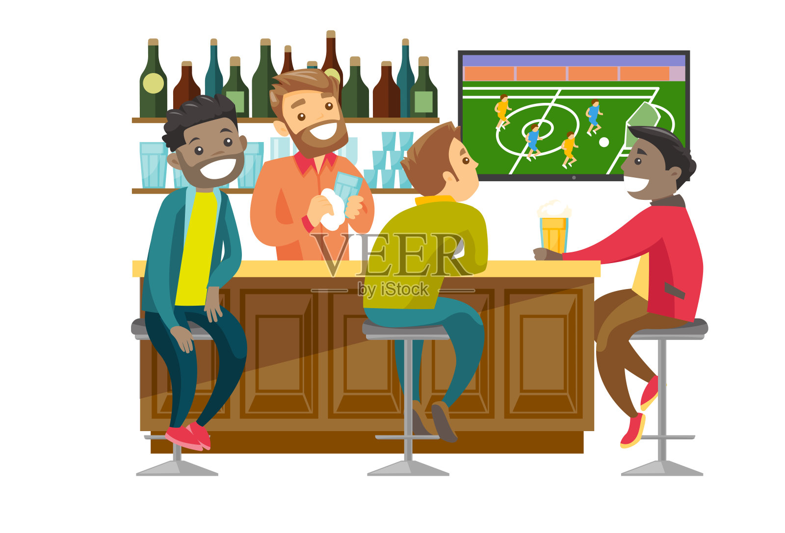 多民族的人在体育酒吧看足球插画图片素材