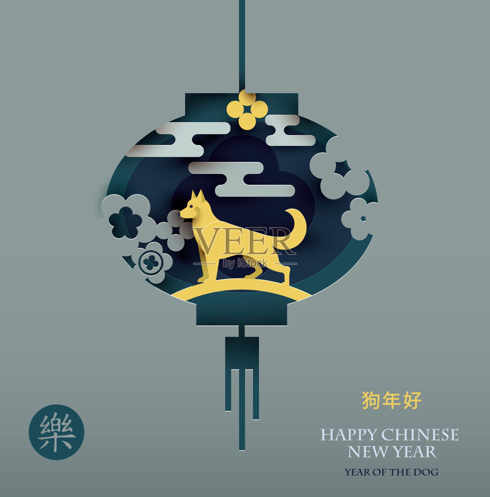 中国灯笼和狗。插画图片素材