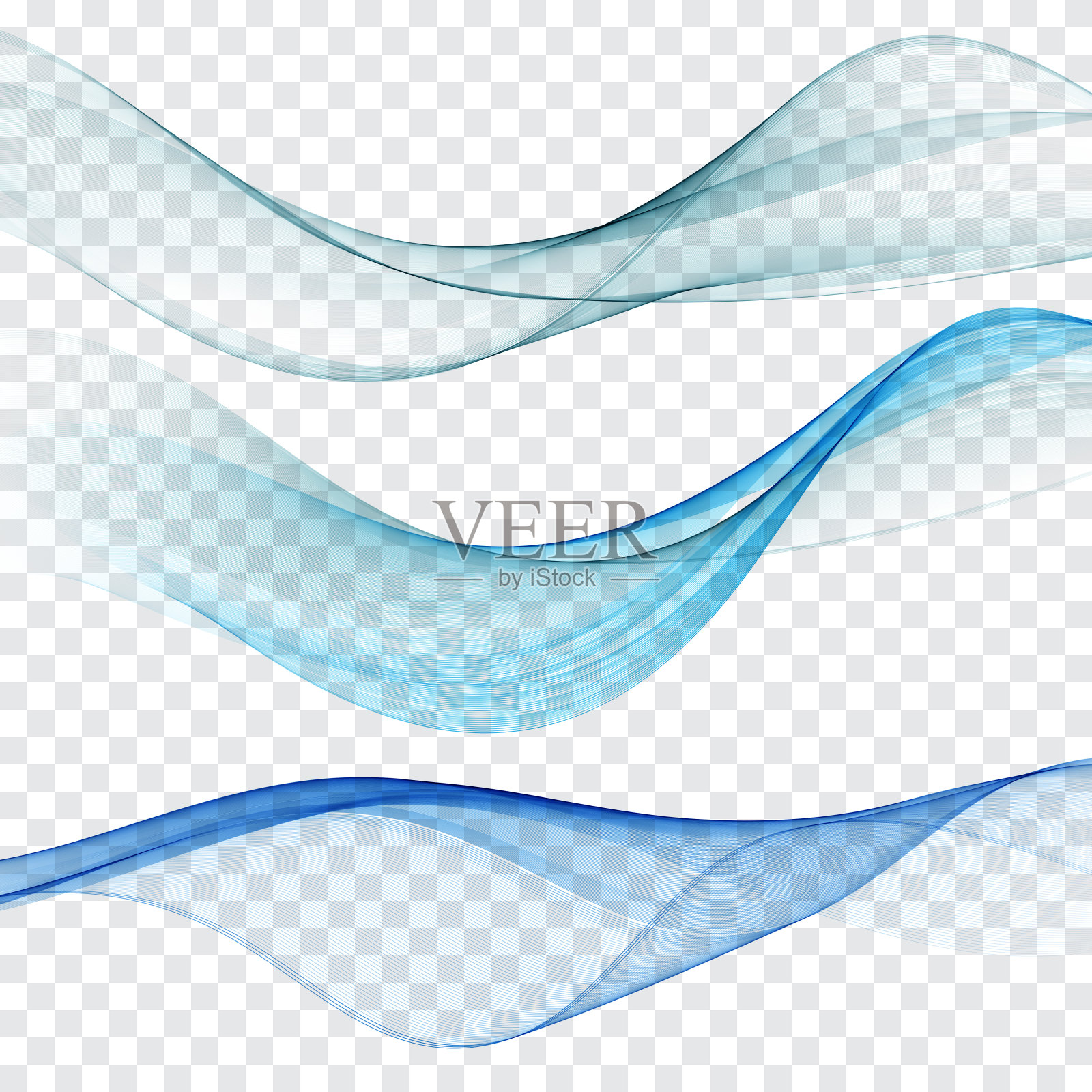 蓝色抽象的波浪。三个透明的波浪设计元素图片