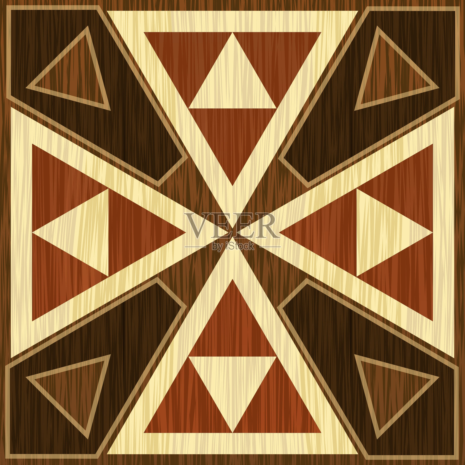 木质镶嵌，明暗三角形图案。单板纹理仿古几何装饰。木艺装饰模板。插画图片素材