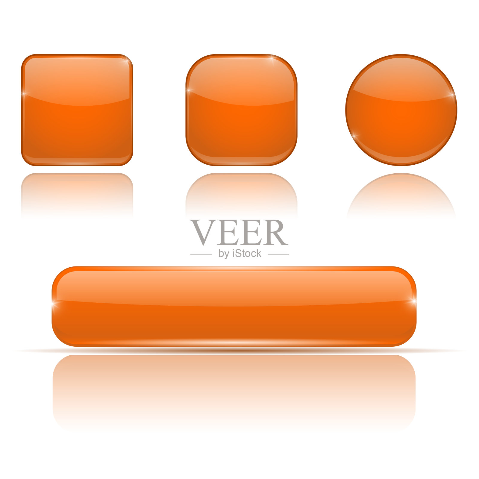 橙色玻璃按钮与反射。在白色背景插画图片素材