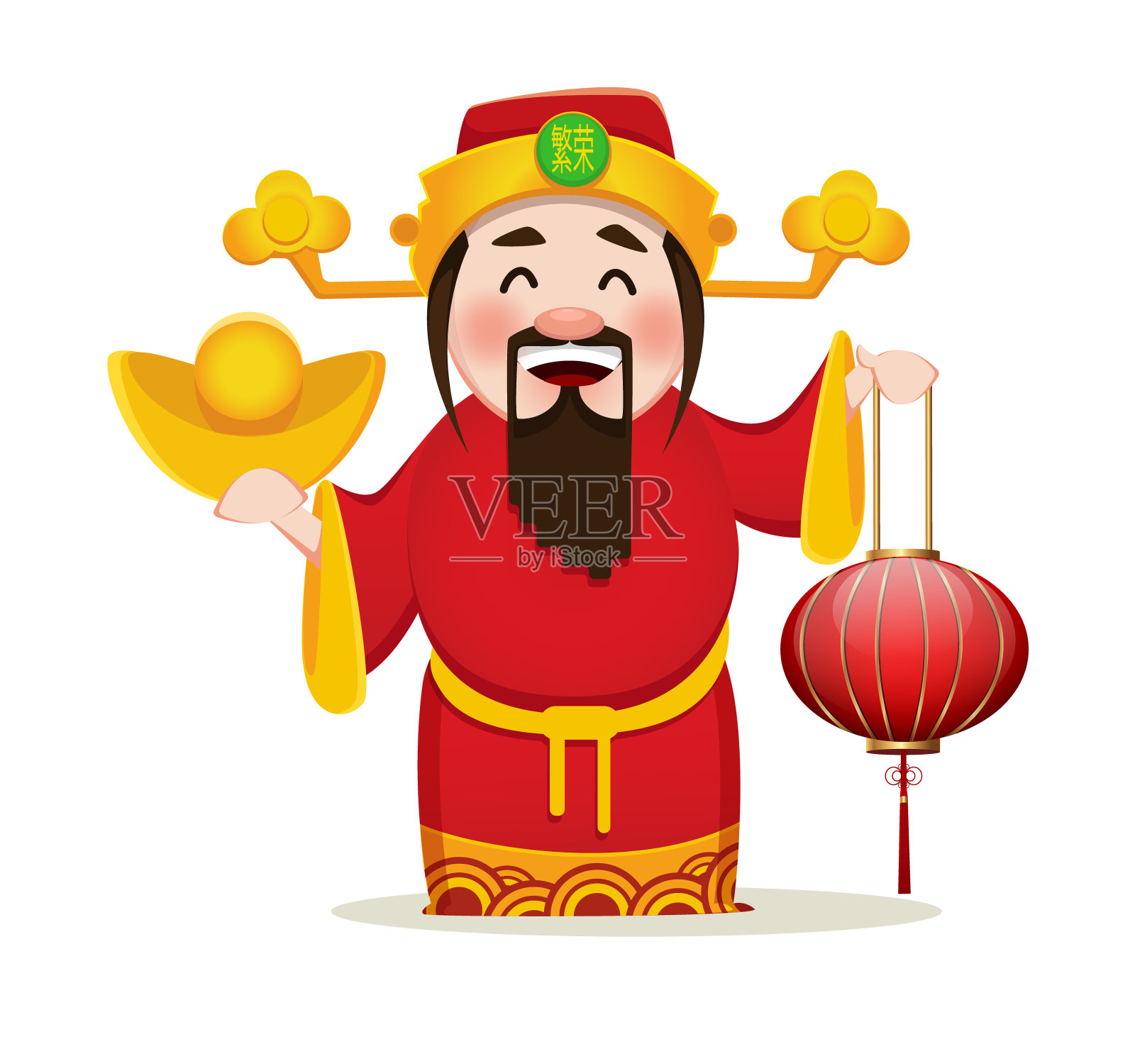 中国财神手持传统灯笼插画图片素材