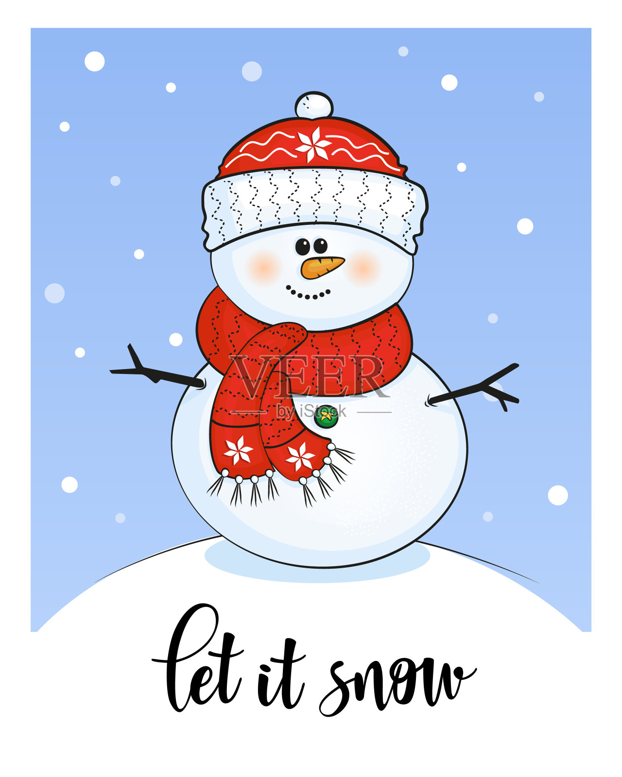 圣诞贺卡上有雪人和冬天的字母插画图片素材