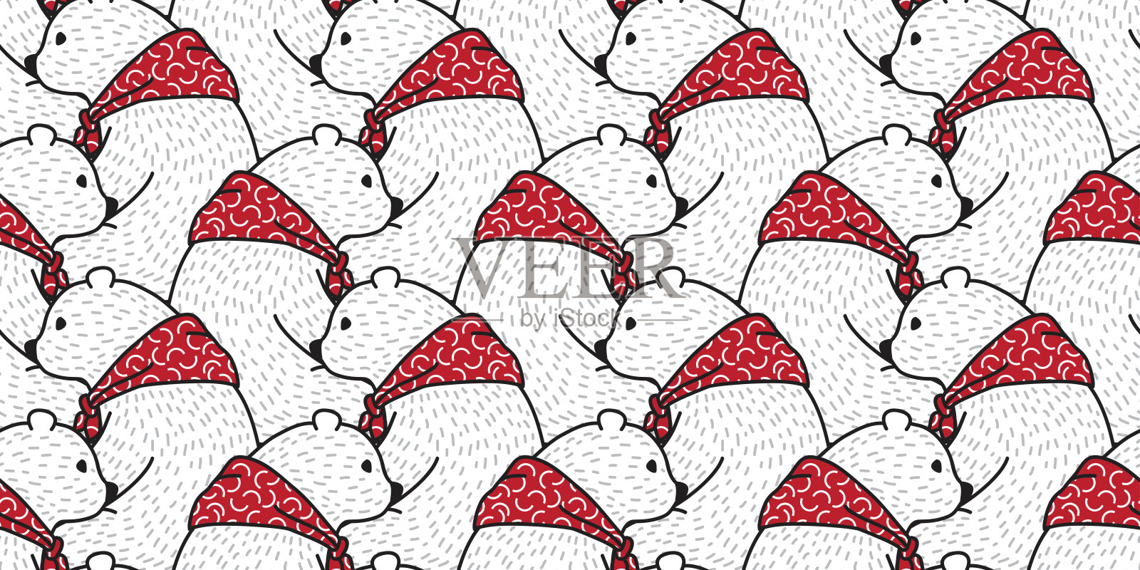 熊图标北极熊泰迪红色围巾涂鸦矢量无缝图案墙纸背景插画图片素材