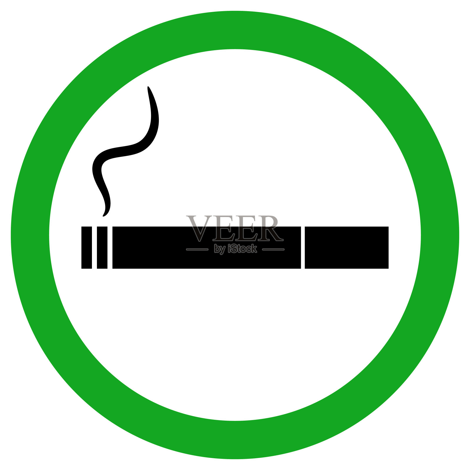 吸烟区的迹象。绿色圆圈内的香烟烟雾图标。向量图标素材