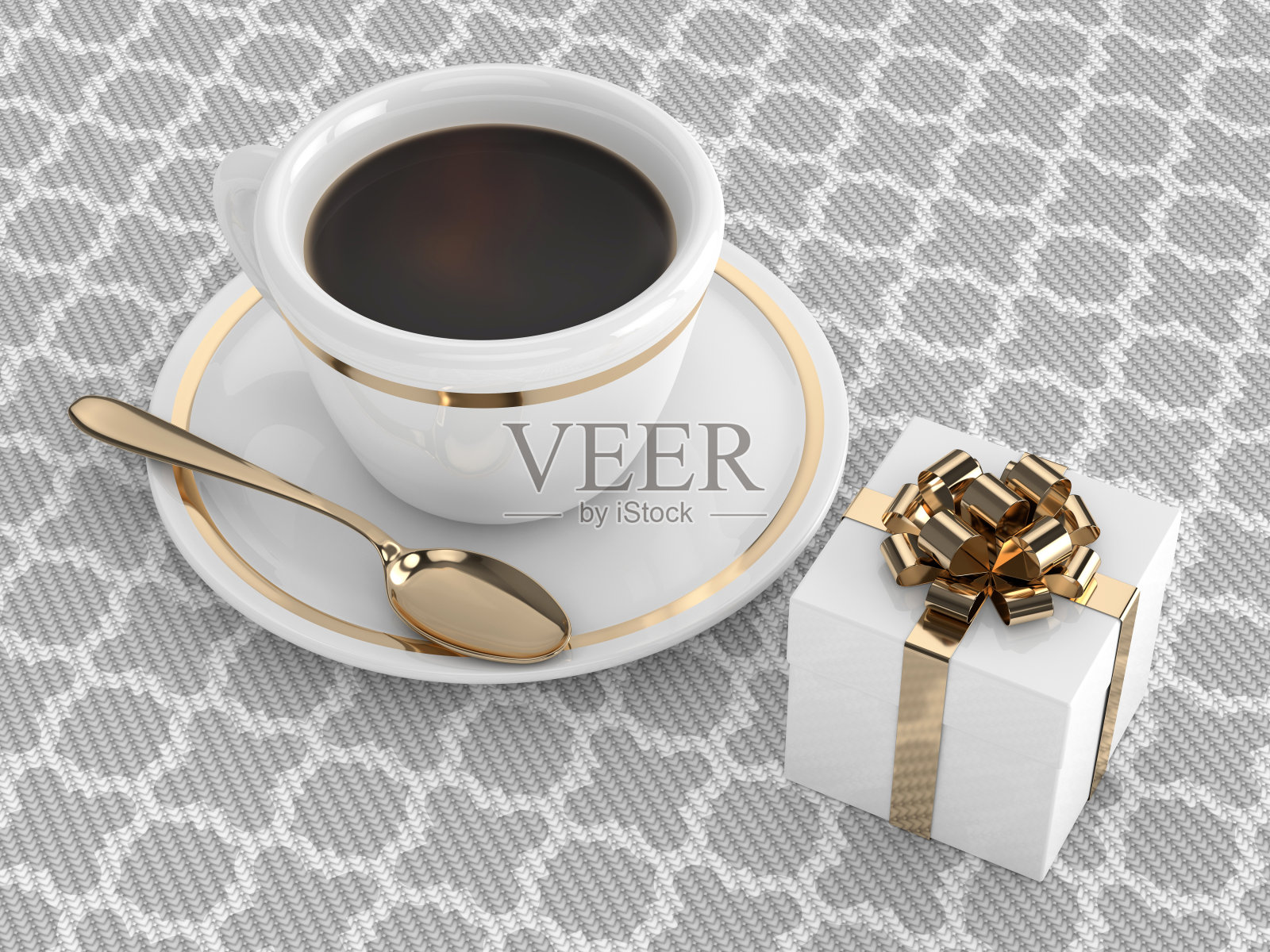 3d渲染的礼物与一杯咖啡设计元素图片