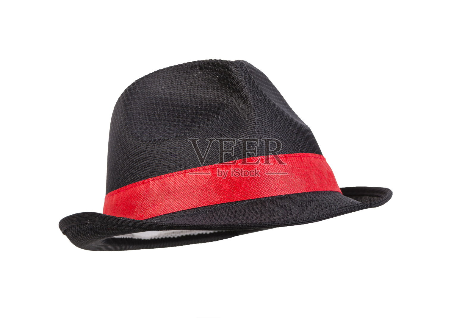 黑色草帽，白底红丝带照片摄影图片
