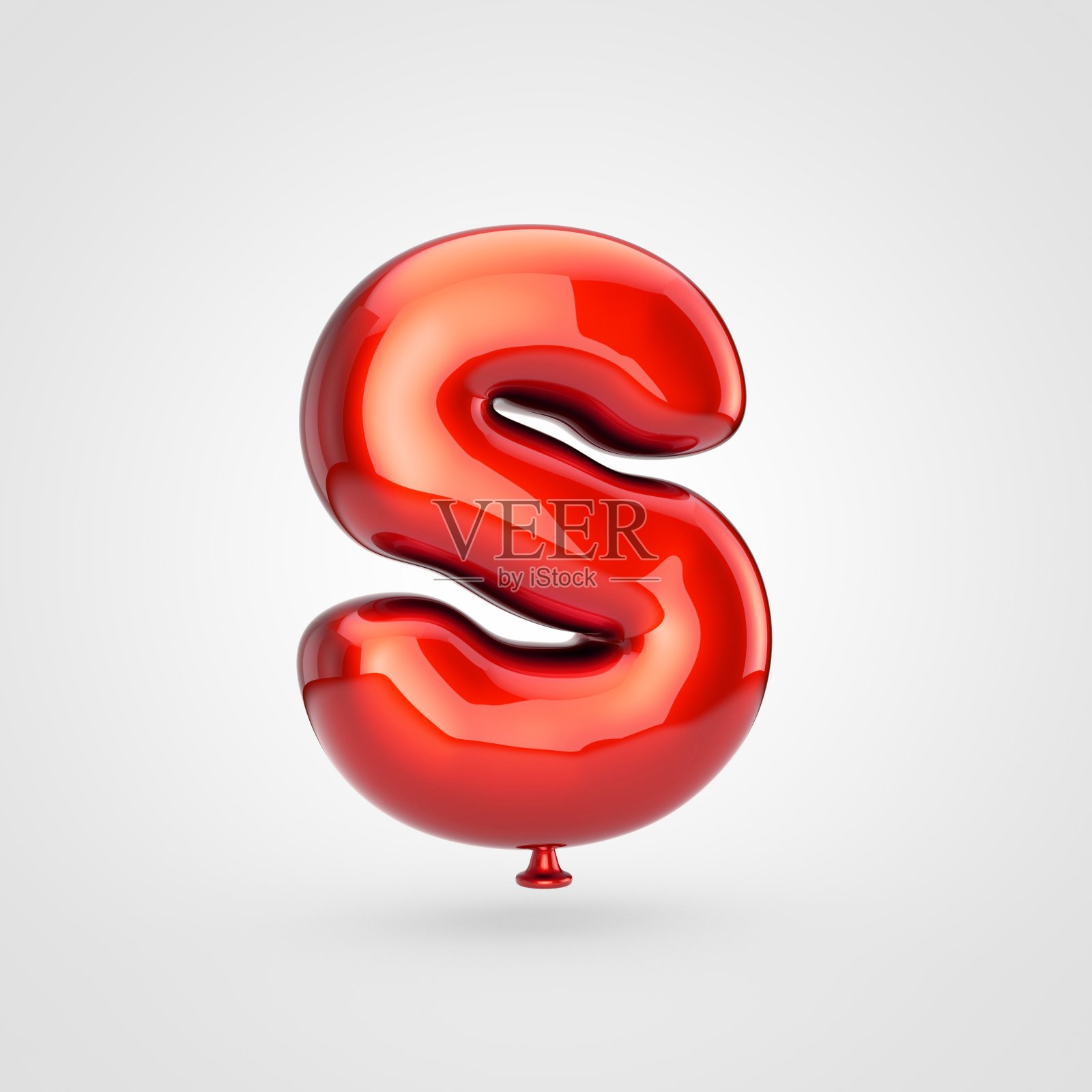 光滑的红色气球大写字母S孤立在白色背景上。设计元素图片