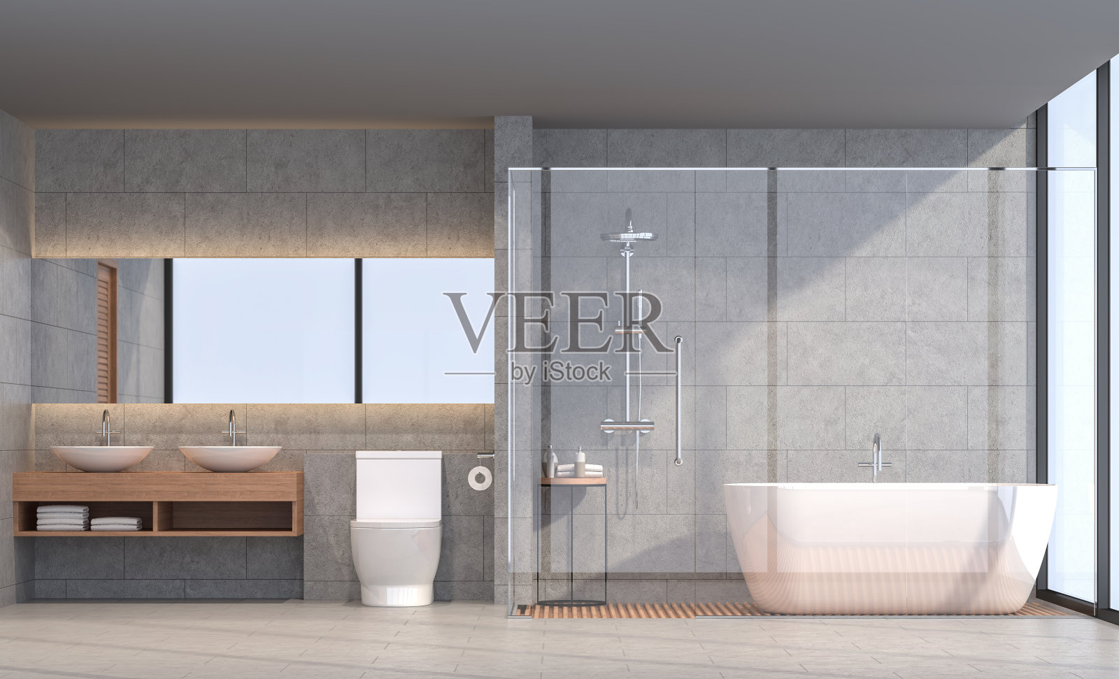 现代阁楼浴室3d渲染图像插画图片素材
