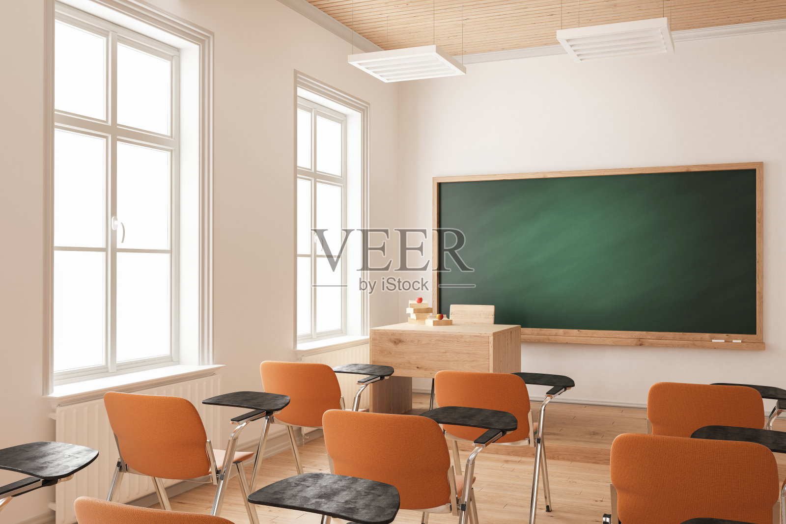 橙色椅子的教室插画图片素材