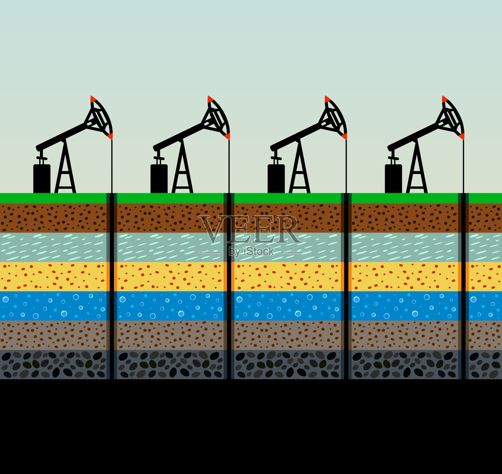 油泵和钻机的天空背景。插画图片素材
