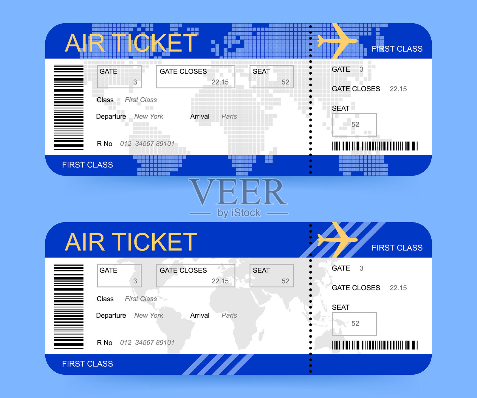 蓝色背景的登机牌或机票设计模板素材