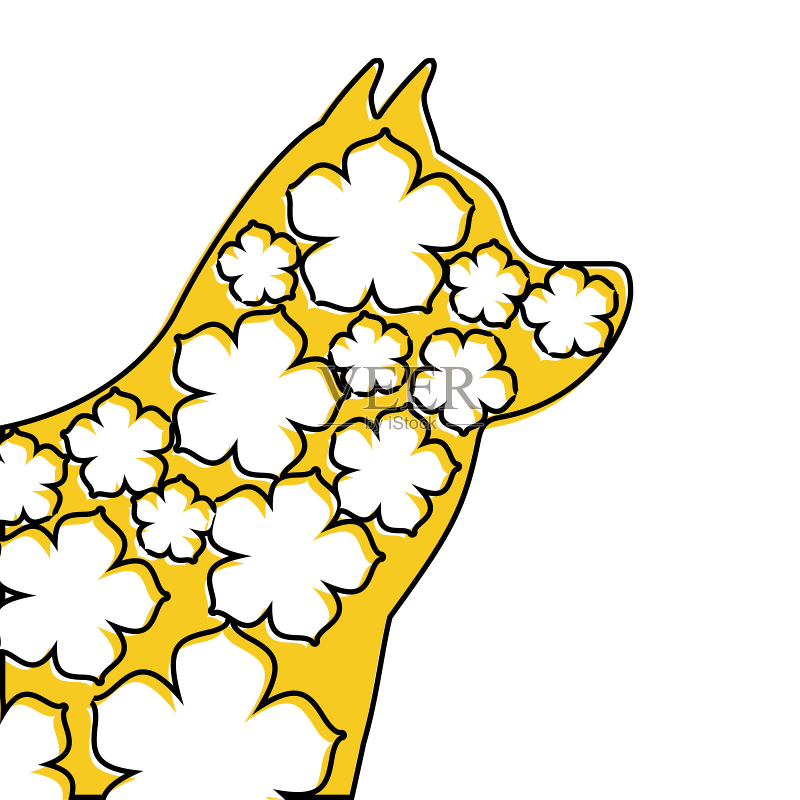 画像中国狗与樱花传统插画图片素材