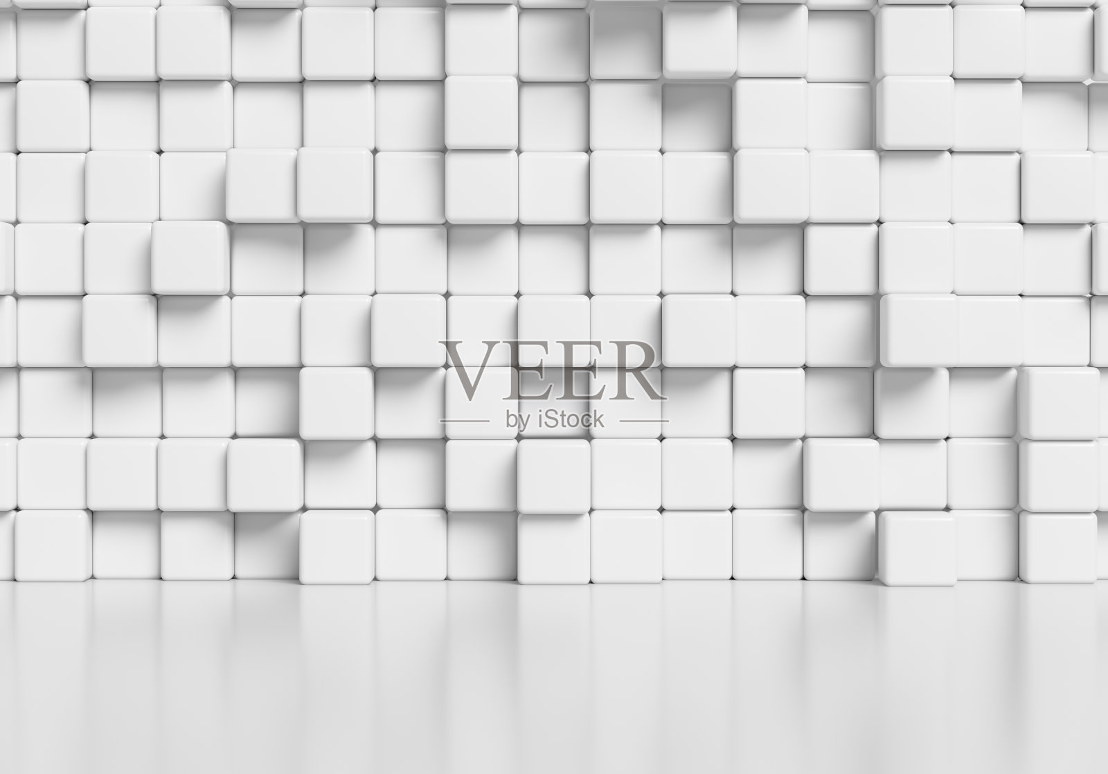 白色抽象立方体墙和光滑的地板3d背景插画图片素材
