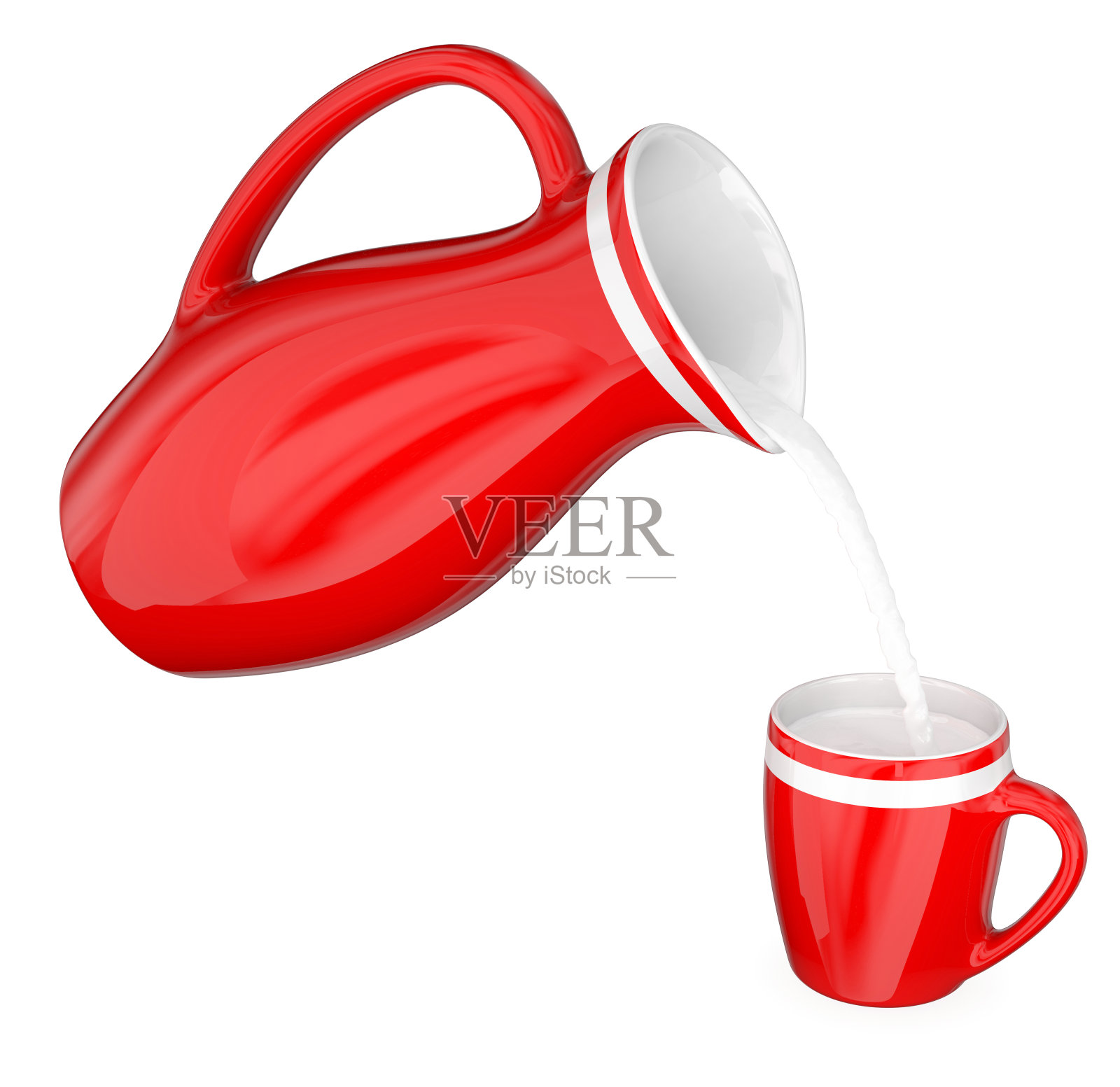 牛奶从一个红罐子倒进杯子里插画图片素材