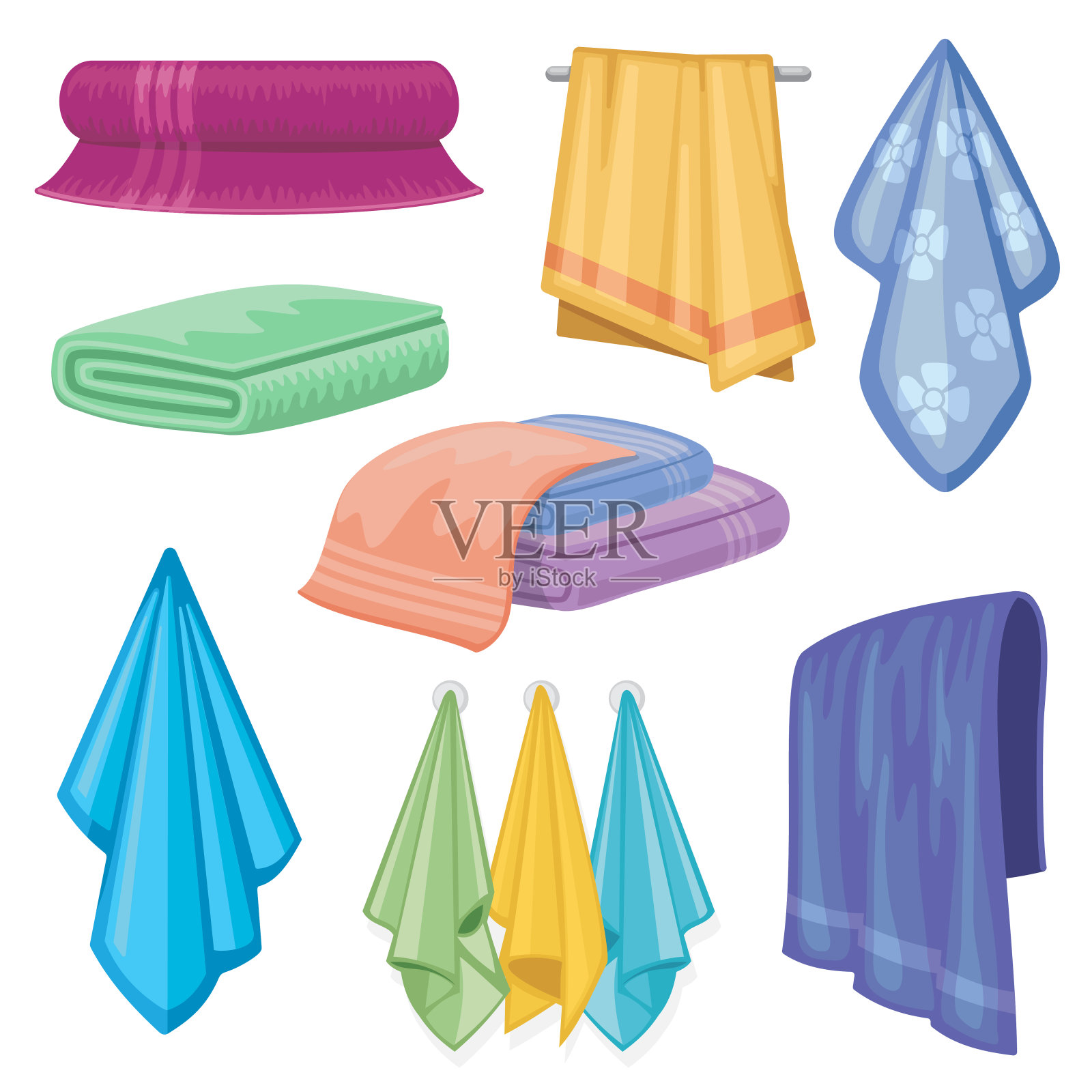 棉织物矢量毛巾。浴室和厨房的毛巾，家居和卫生标志设计元素图片