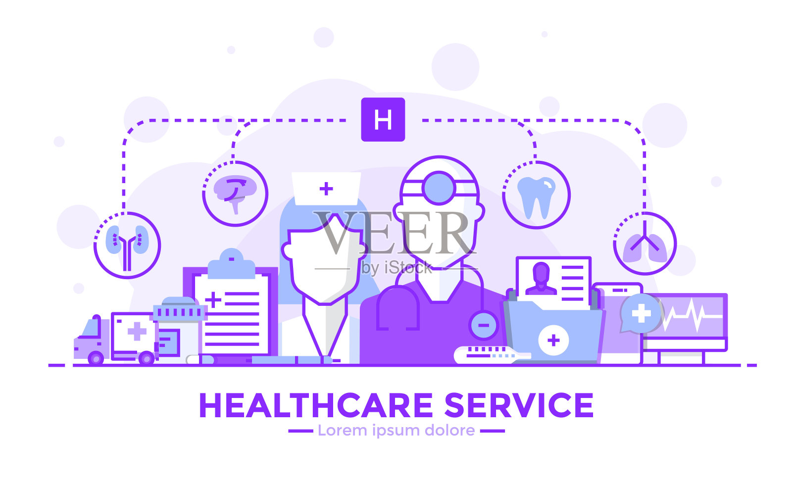 平面线现代概念插图-医疗保健服务插画图片素材