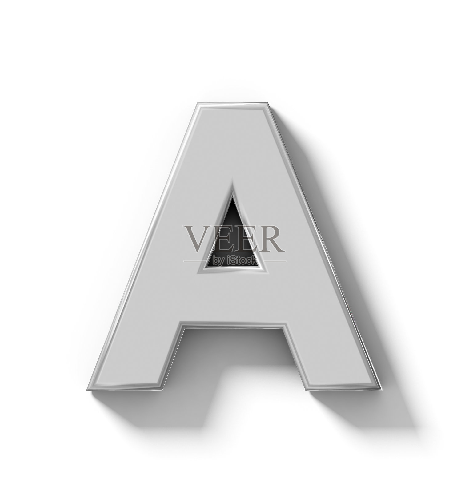 字母A三维银孤立在白色与阴影正交投影设计元素图片