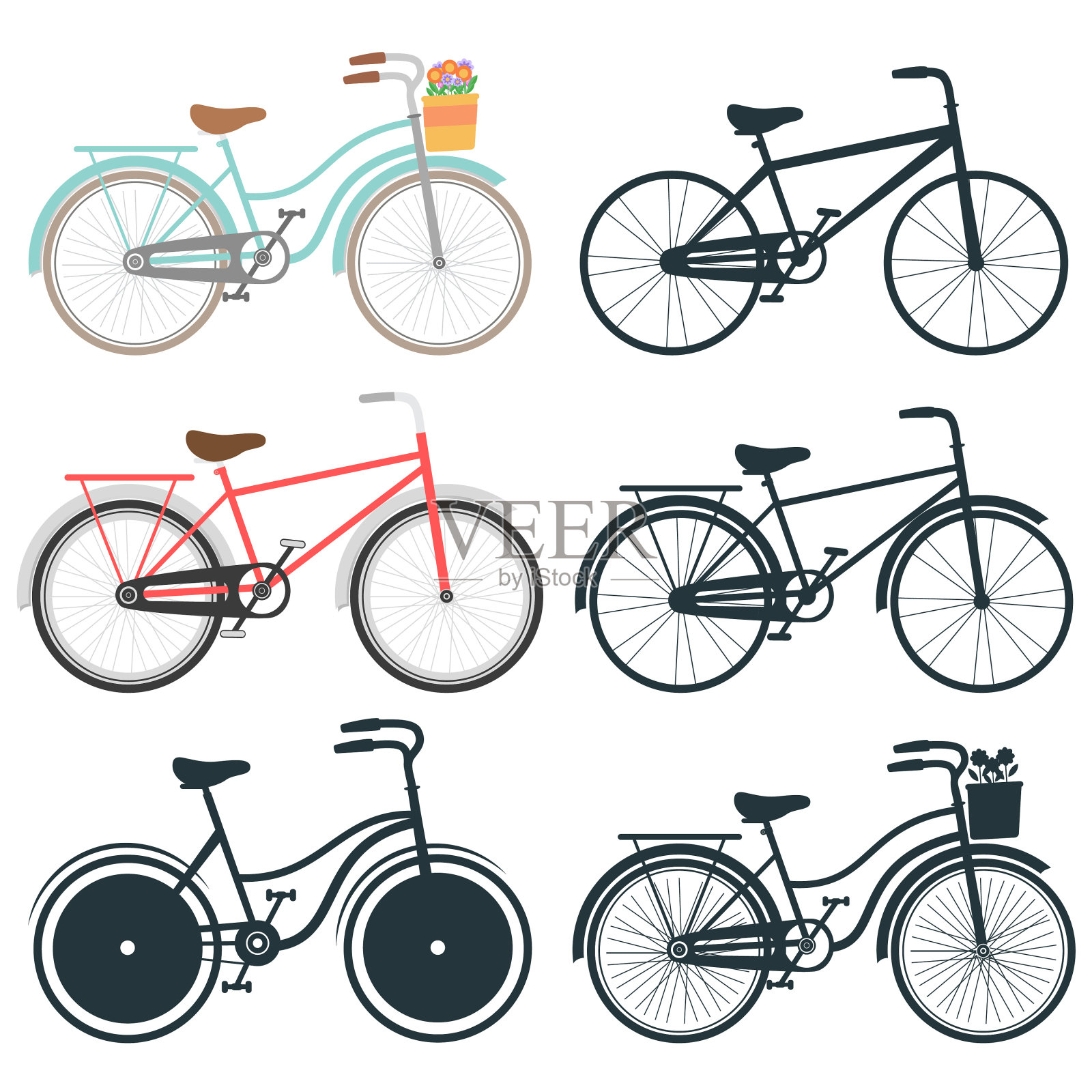自行车图标套装设计元素图片