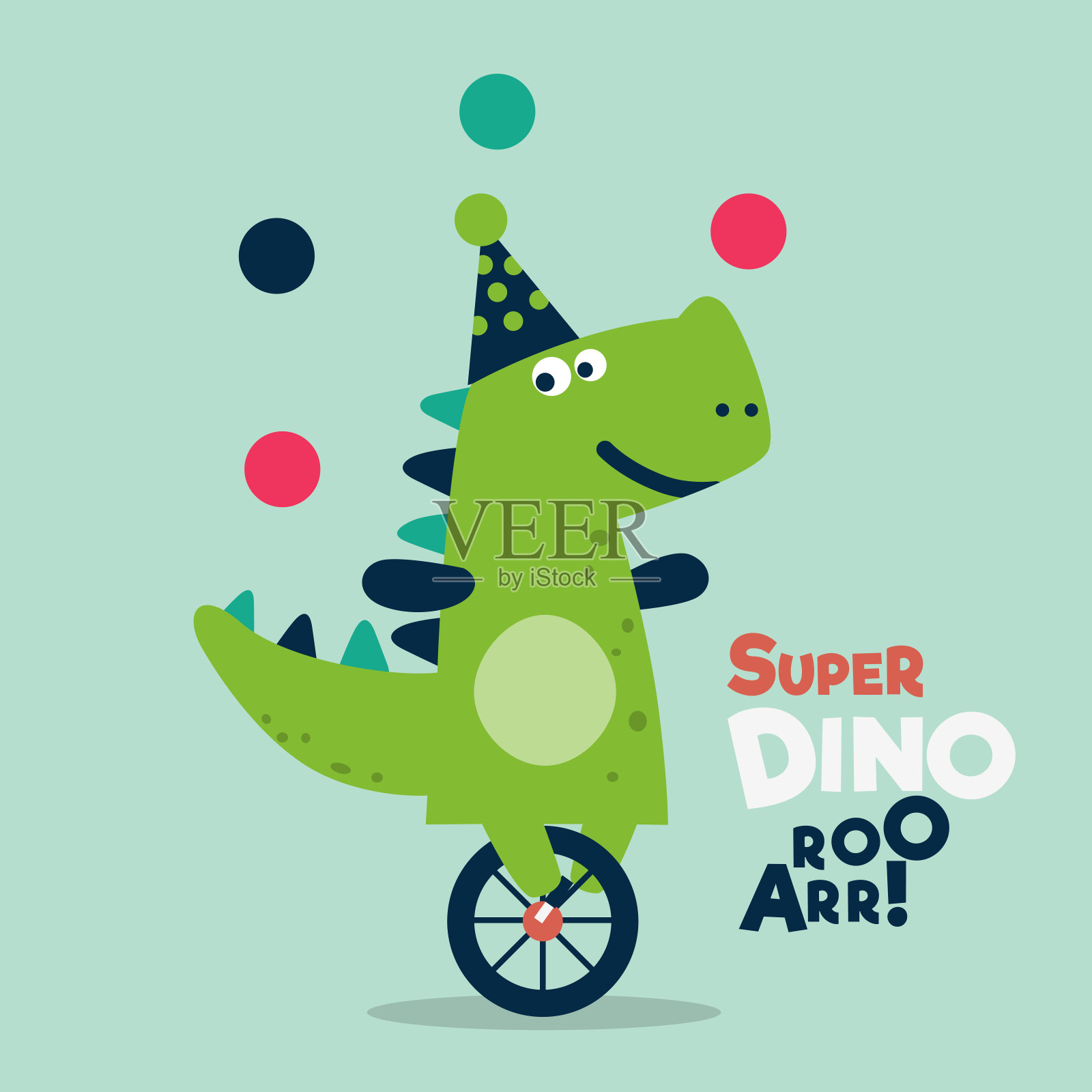 有趣的恐龙在独轮车上杂耍插画图片素材