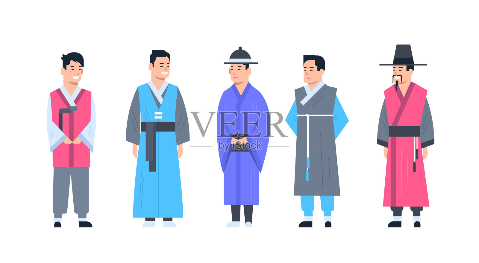 韩国传统服饰的男子穿着古代服装孤立亚洲服饰概念设计元素图片