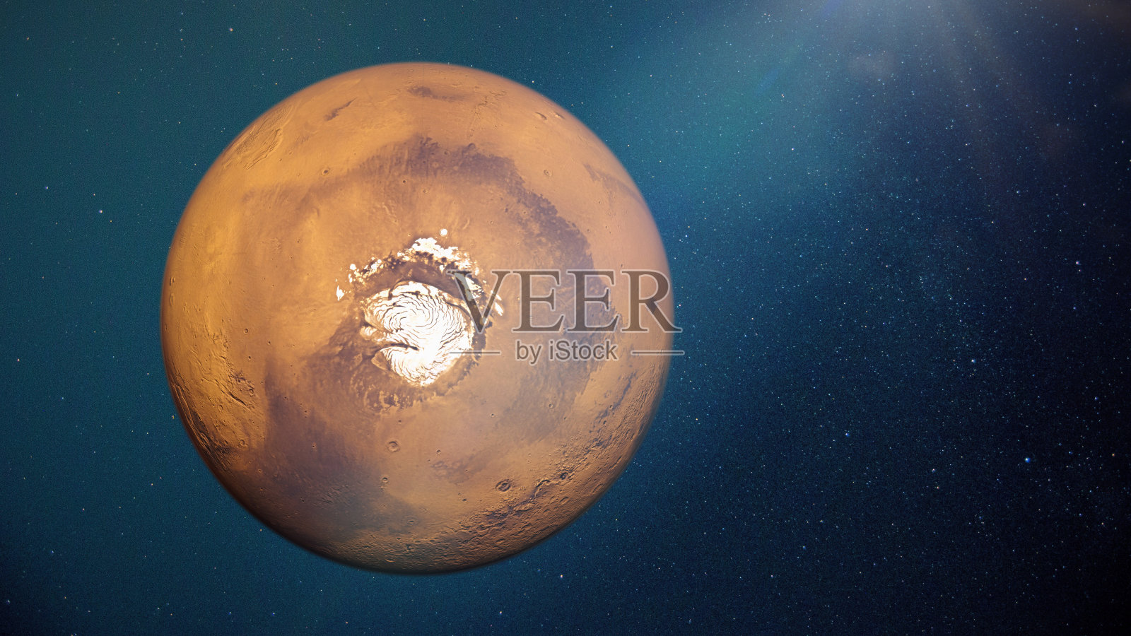 火星的自然颜色与红色星球的北极冰帽照片摄影图片