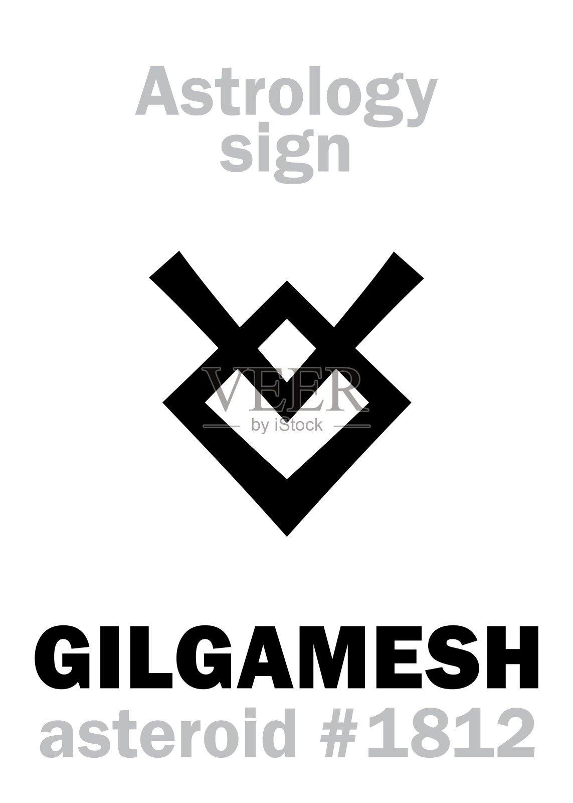 占星字母表:吉尔伽美什，小行星#1812。象形文字符号(单符号)。插画图片素材
