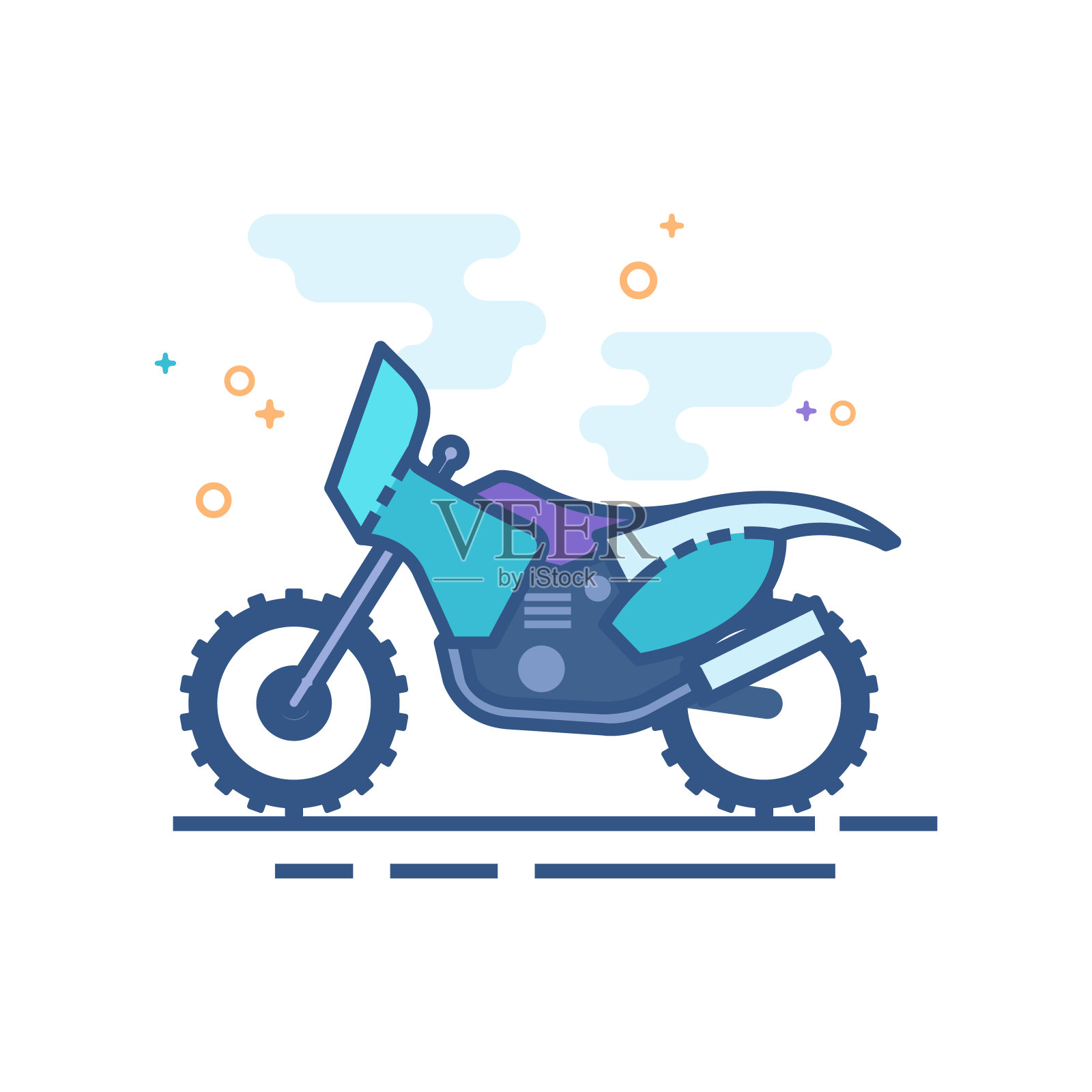 平面颜色图标-越野摩托车插画图片素材