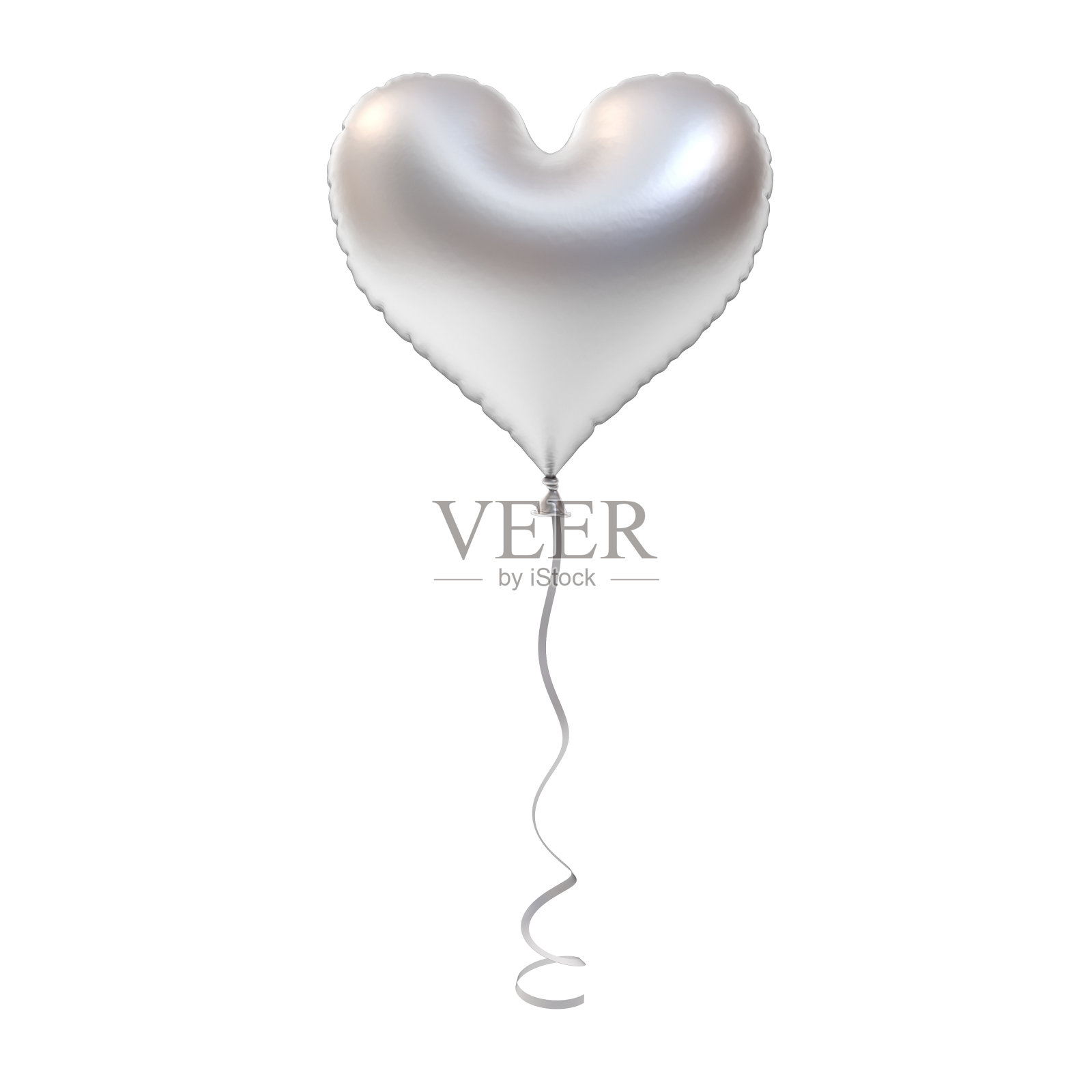 白色背景上孤立的银色心脏气球设计元素图片