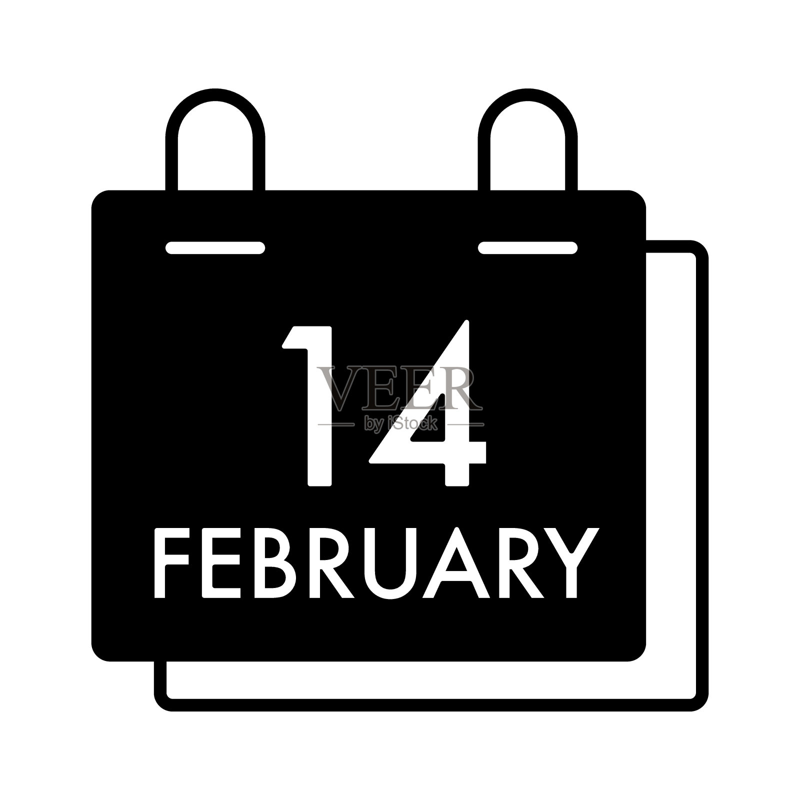 情人节的概念。简单的黑色日历矢量图标与14二月日期在白色。插画图片素材