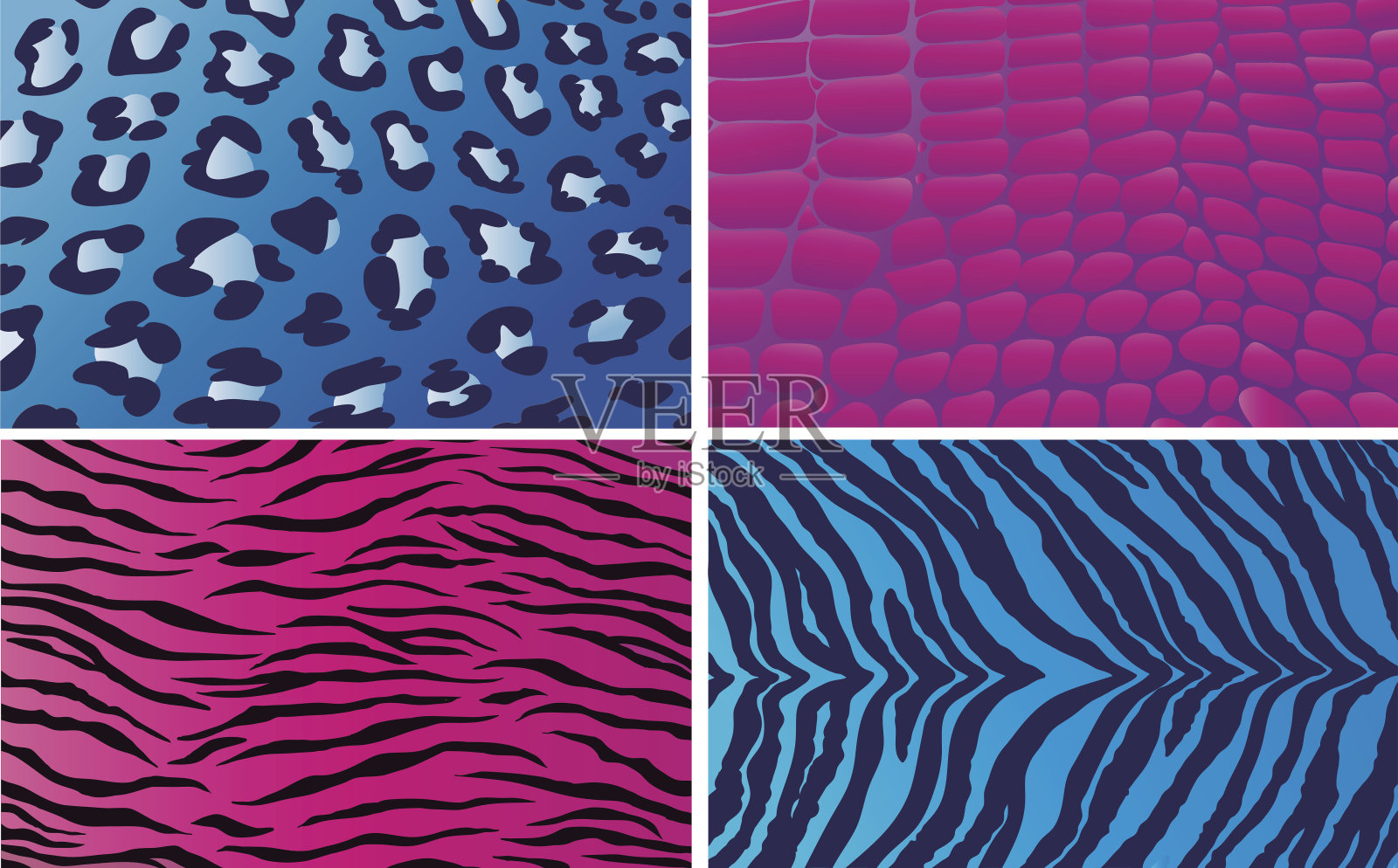蓝色和粉色的动物印花图案插画图片素材