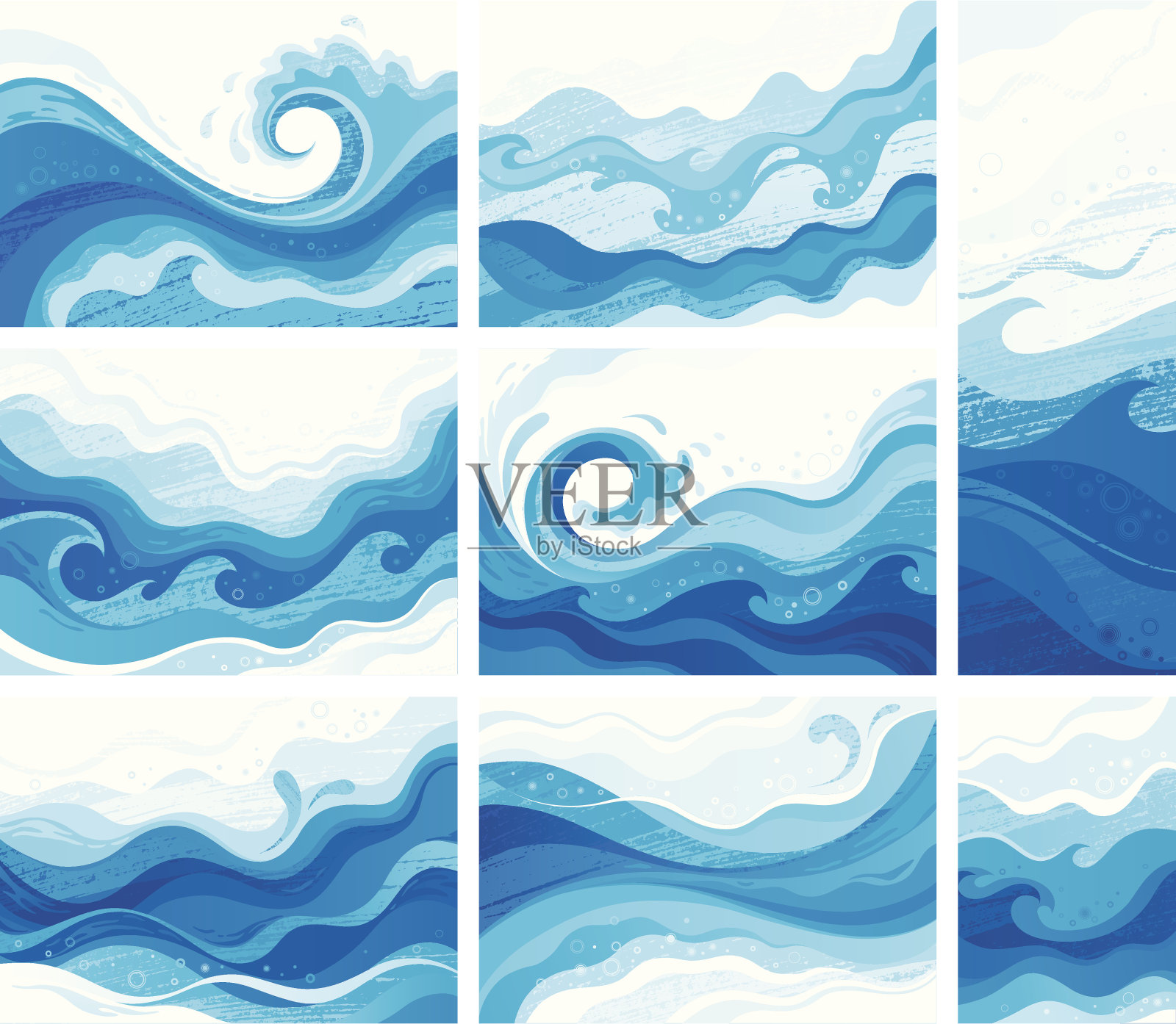 蓝色的波浪插画图片素材