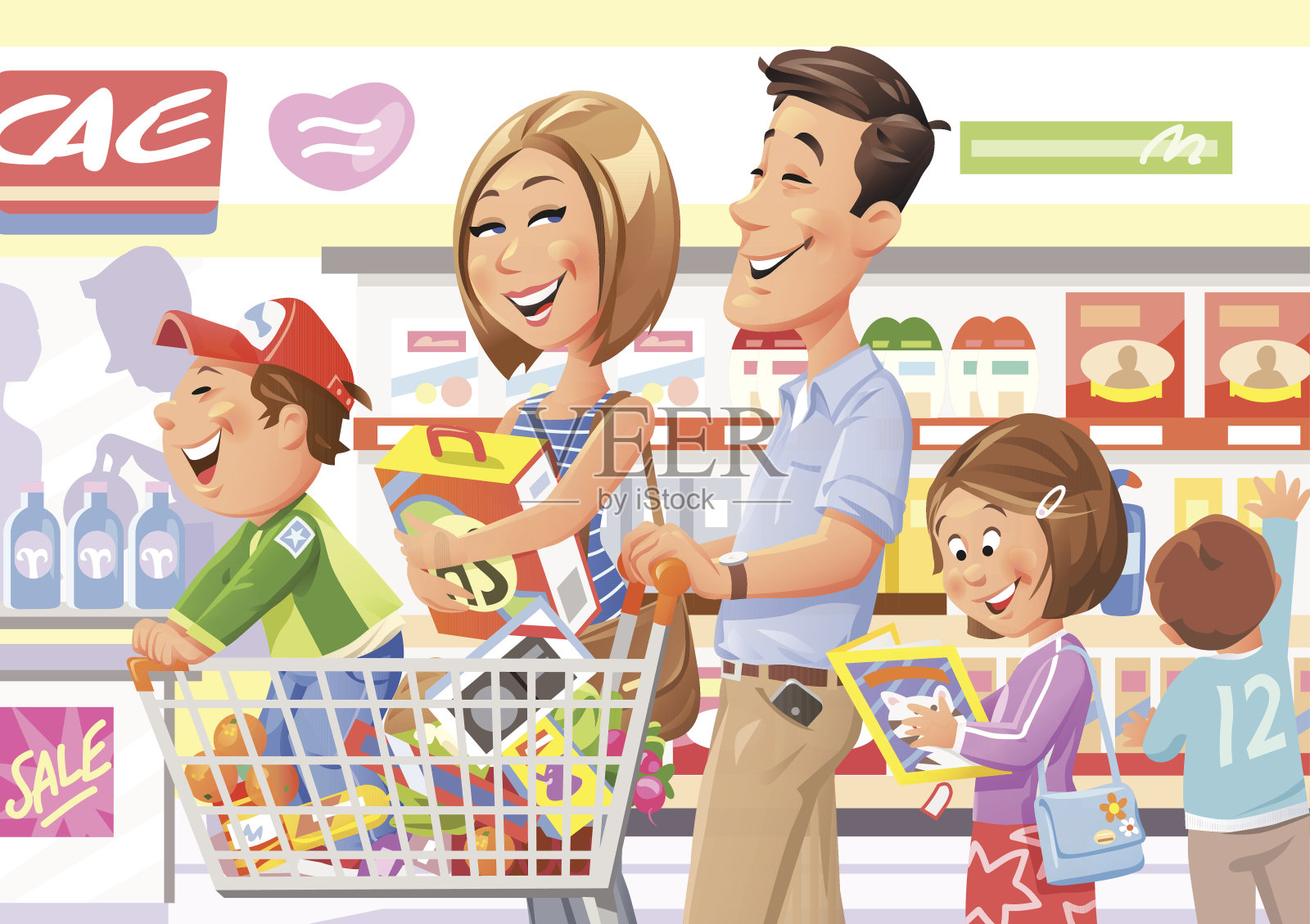 超市家庭购物插画图片素材