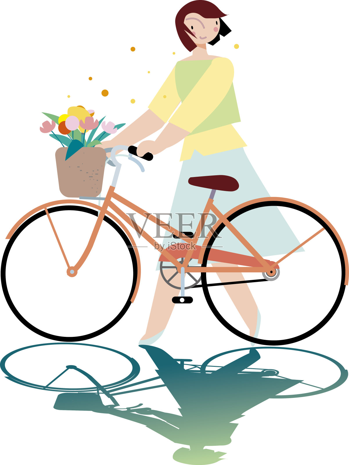 妇女们推着自行车，提着花篮设计元素图片