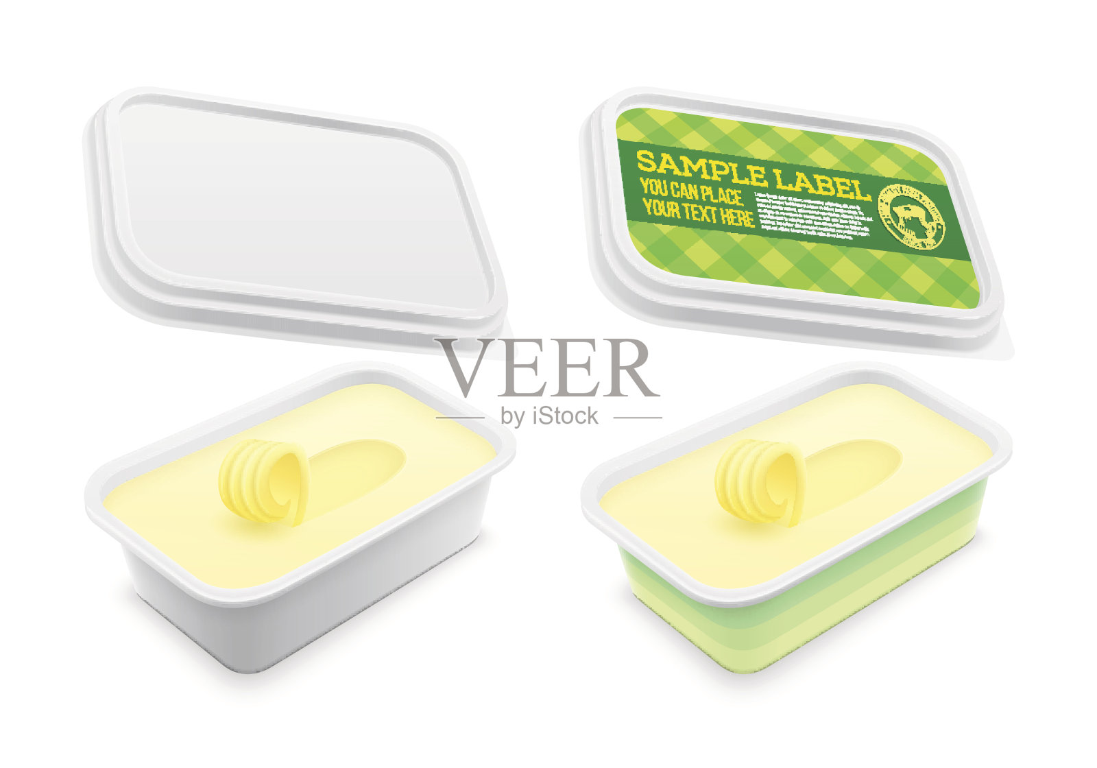 矢量标签塑料方形容器与黄油内。包装插图的模板。插画图片素材