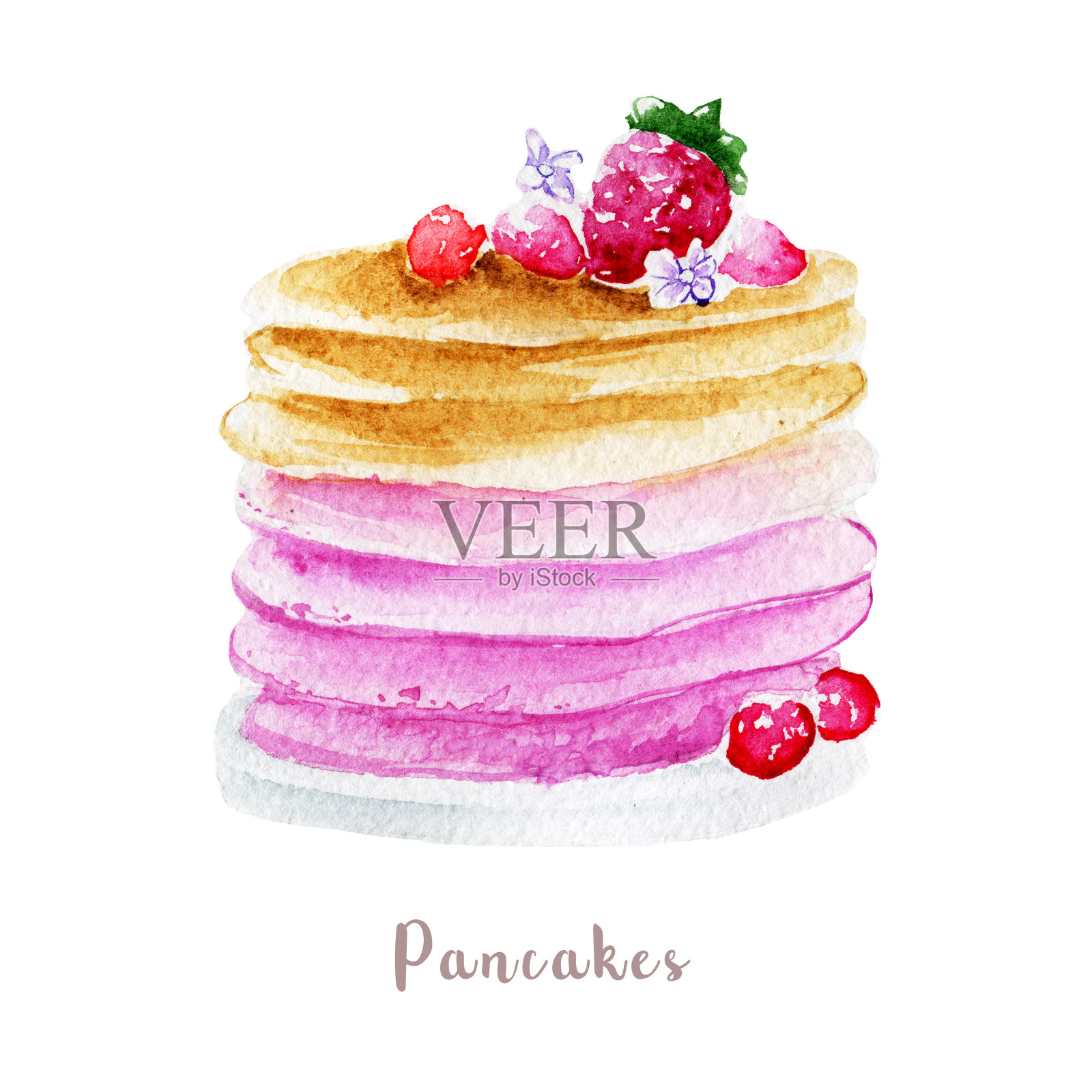 水彩手绘煎饼。孤立的甜点插图在白色的背景插画图片素材