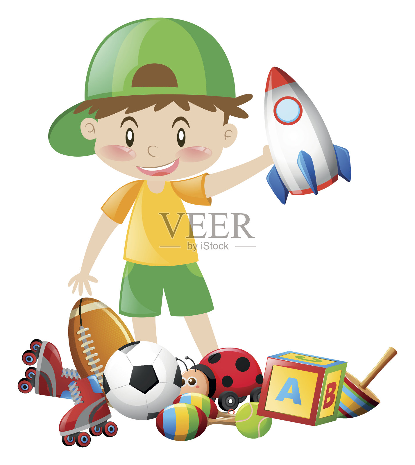 小男孩和许多玩具插画图片素材