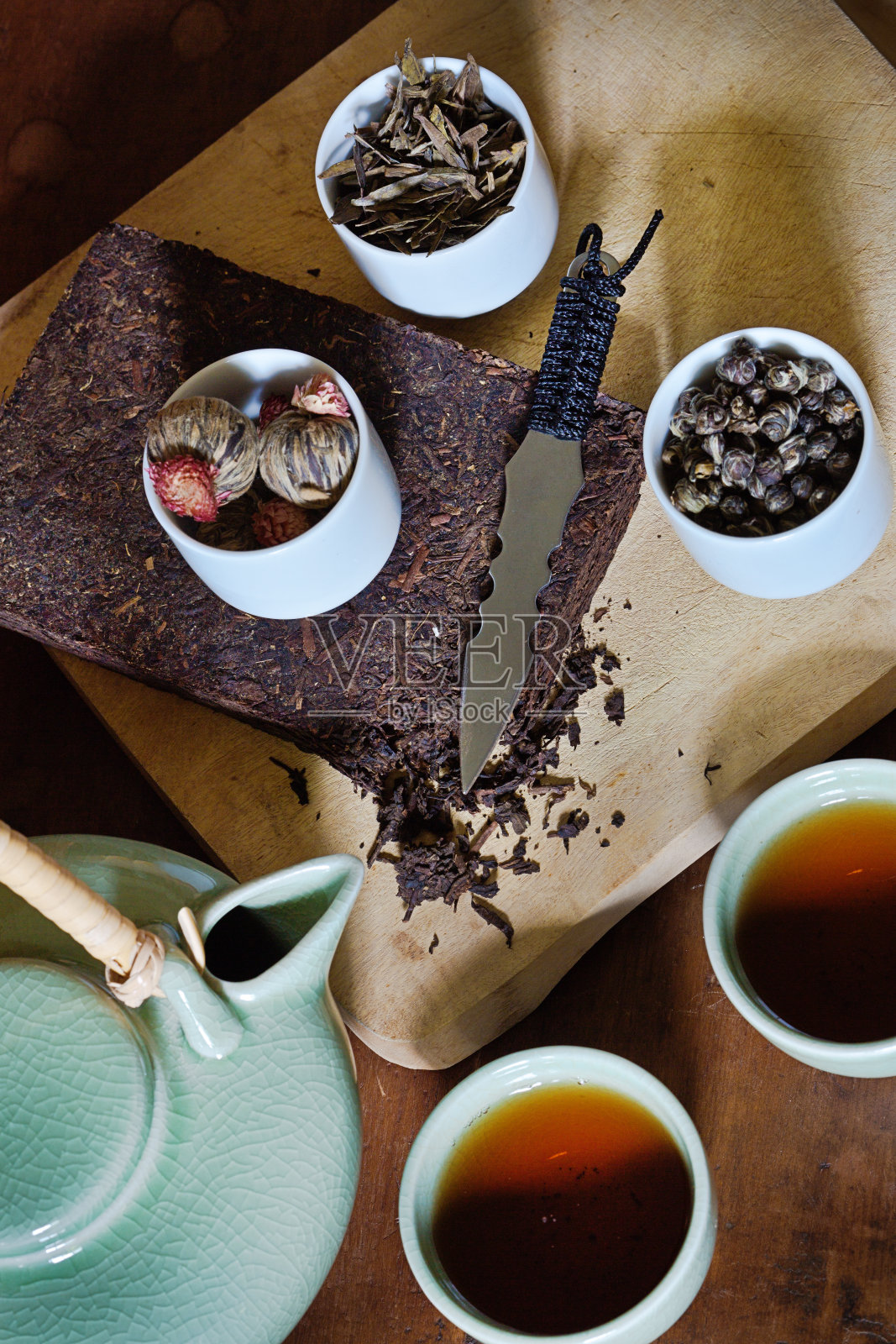 青瓷茶具供应的各种中国茶照片摄影图片