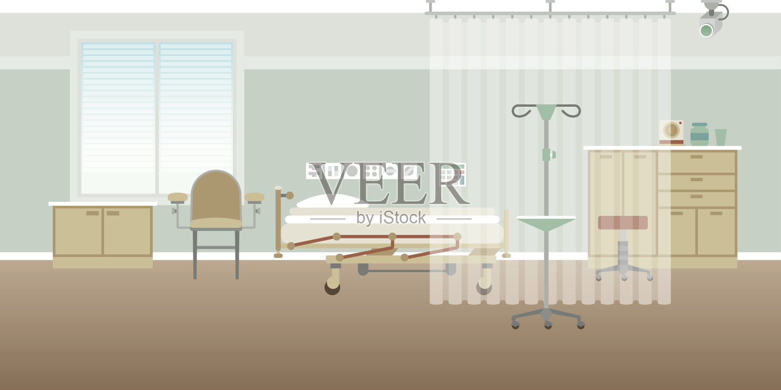 Vector医院个人医疗病房室内空场景为扁平风格插画图片素材