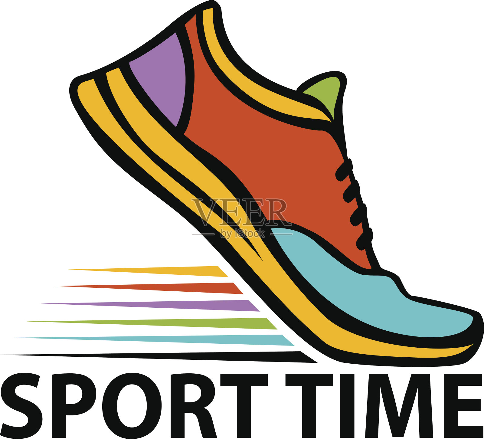 运动时间励志彩色横幅运动跑步健身运动鞋在起始位置插画图片素材