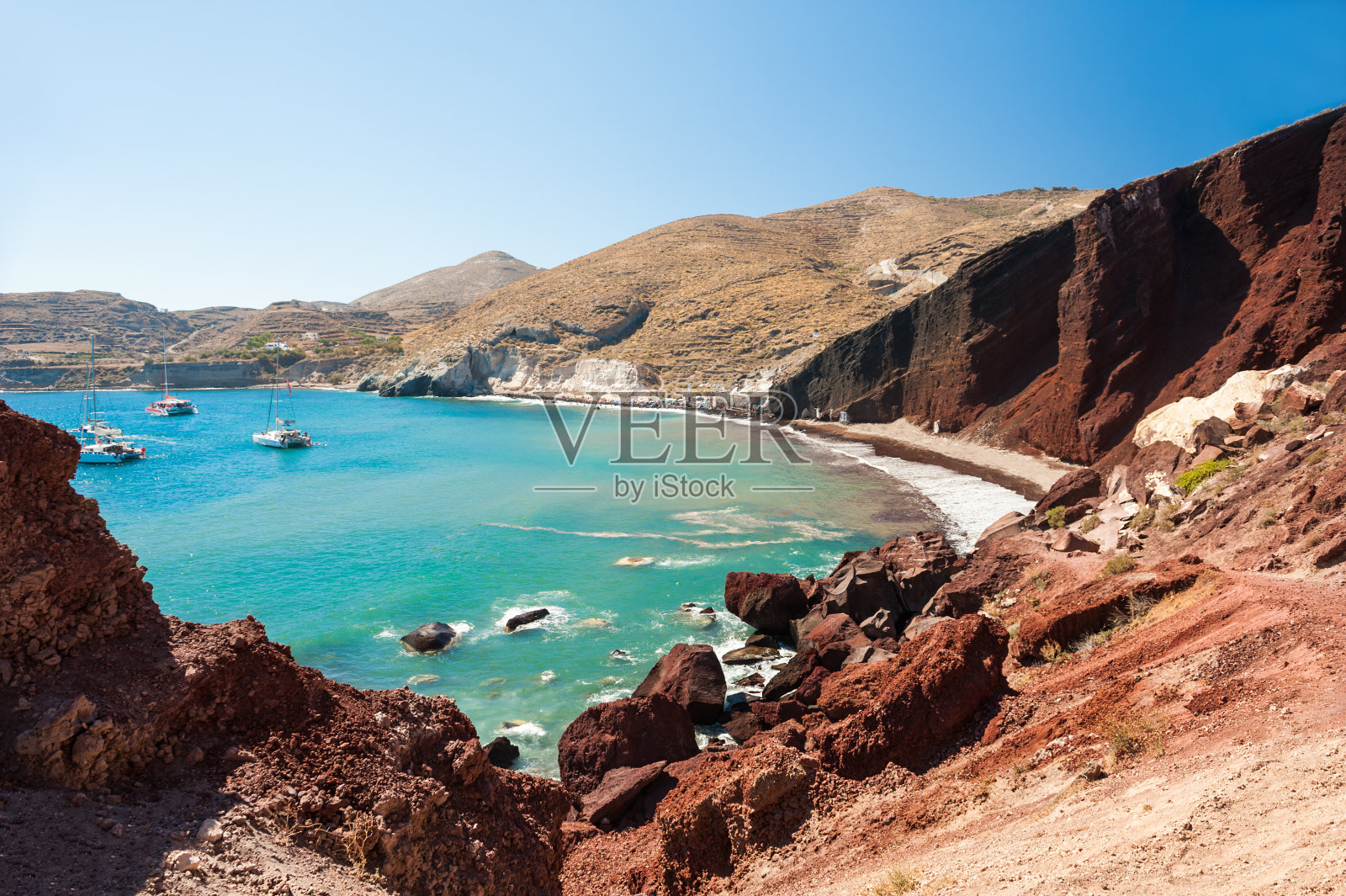 希腊圣托里尼岛的红色海滩照片摄影图片