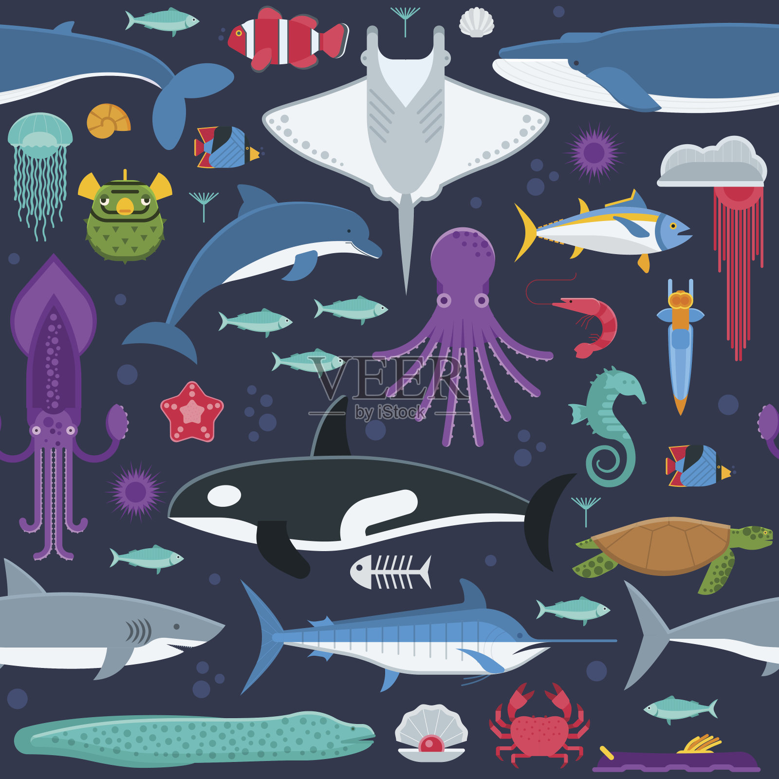 海洋动物无缝模式插画图片素材